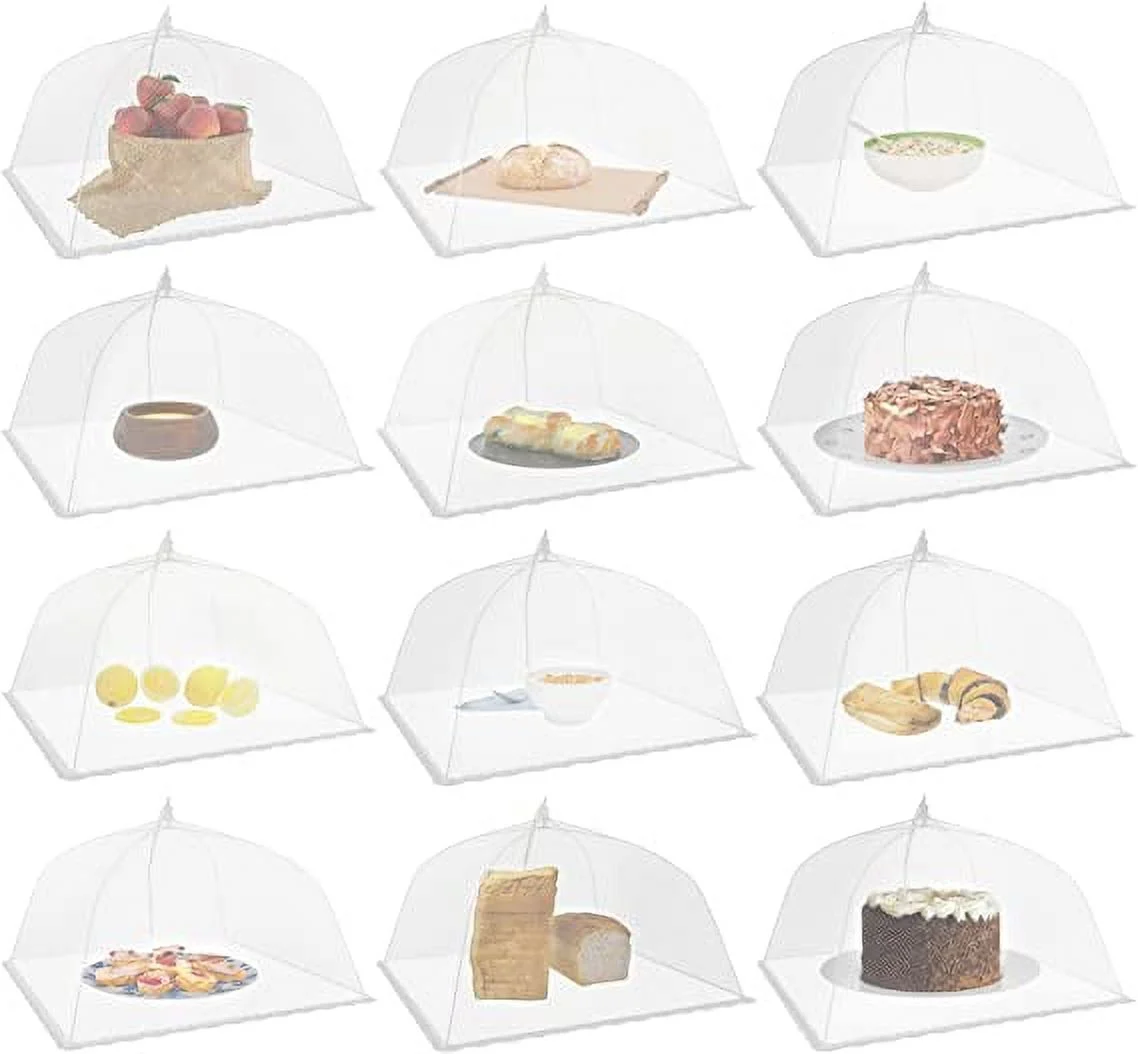 Nvzi (12 Pack) Large and Tall 17x17 Pop-Up Mesh Food Covers Tent Umbrella for Outdoors, Screen Tents, Parties Picnics, BBQs, Reusable and Collapsible