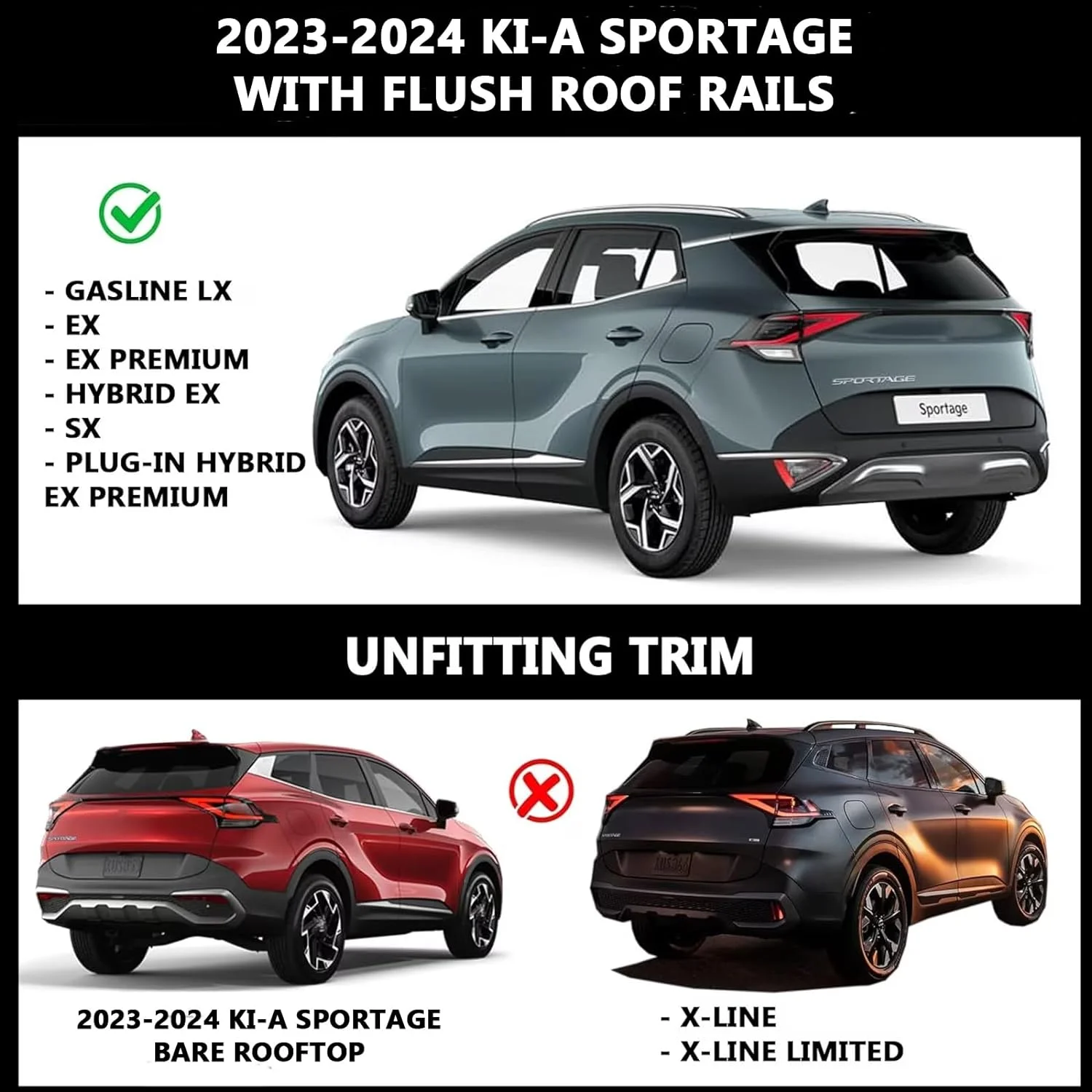 ROKIOTOEX Coyote Roof Rack Crossbars Fit for 2023-2024 Kia Sportage Hybrid EV, PHEV Flush Side Rails, Lockable Cross Bars for Rooftop Cargo Box Luggage, Ski Board, Bike Carrier – Black