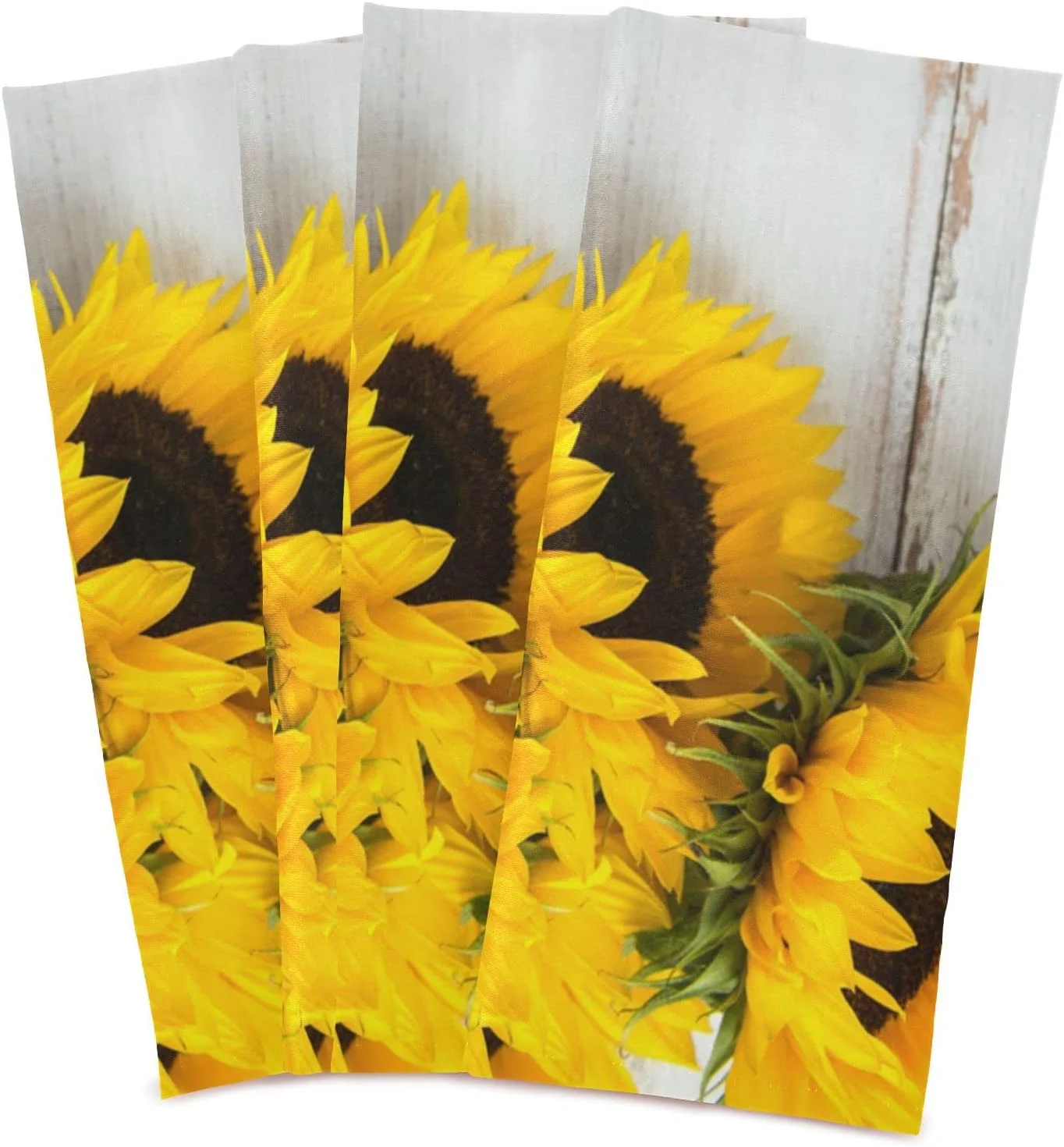 GZHJMY Yellow Sunflower on White Wooden Kitchen Towels Set of 4 Dishcloths Hand Towels Tea Towels Ultra Absorbent for Cleaning Washing Drying Dishes Tableware 28'' x 18''