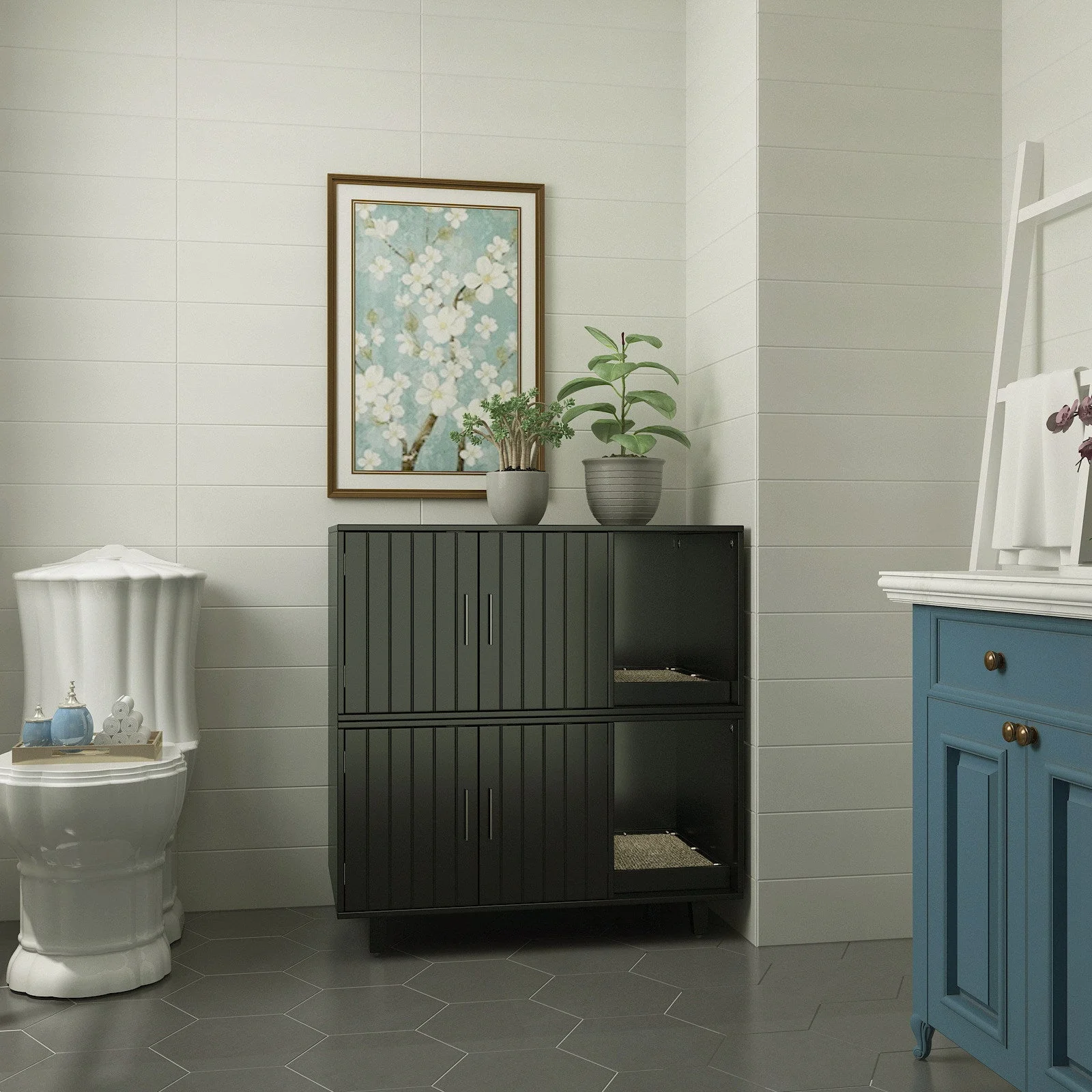 GDLF Modern Pet Crate Cat Washroom Hidden Litter Box Enclosure House Table