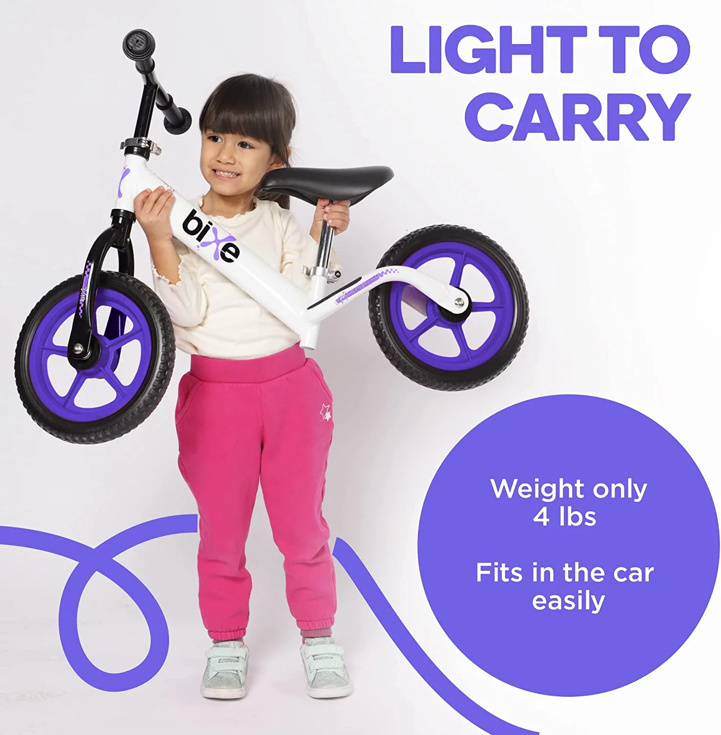 Fox Air Beds (4 LBS) Balance Bike for Kids and Toddlers - ALUMINUM Light Weight No Pedals Push and Stride Walking Bicycle (Purple)
