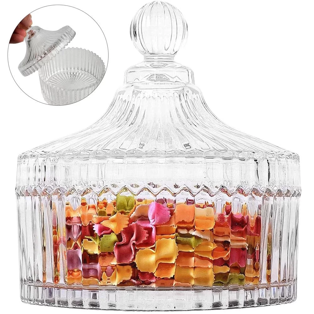 Saim 300ml/10oz Glass Candy Dish with Lid, Crystal Covered Candy Jar Sugar Bowl for Wedding & Home Decor