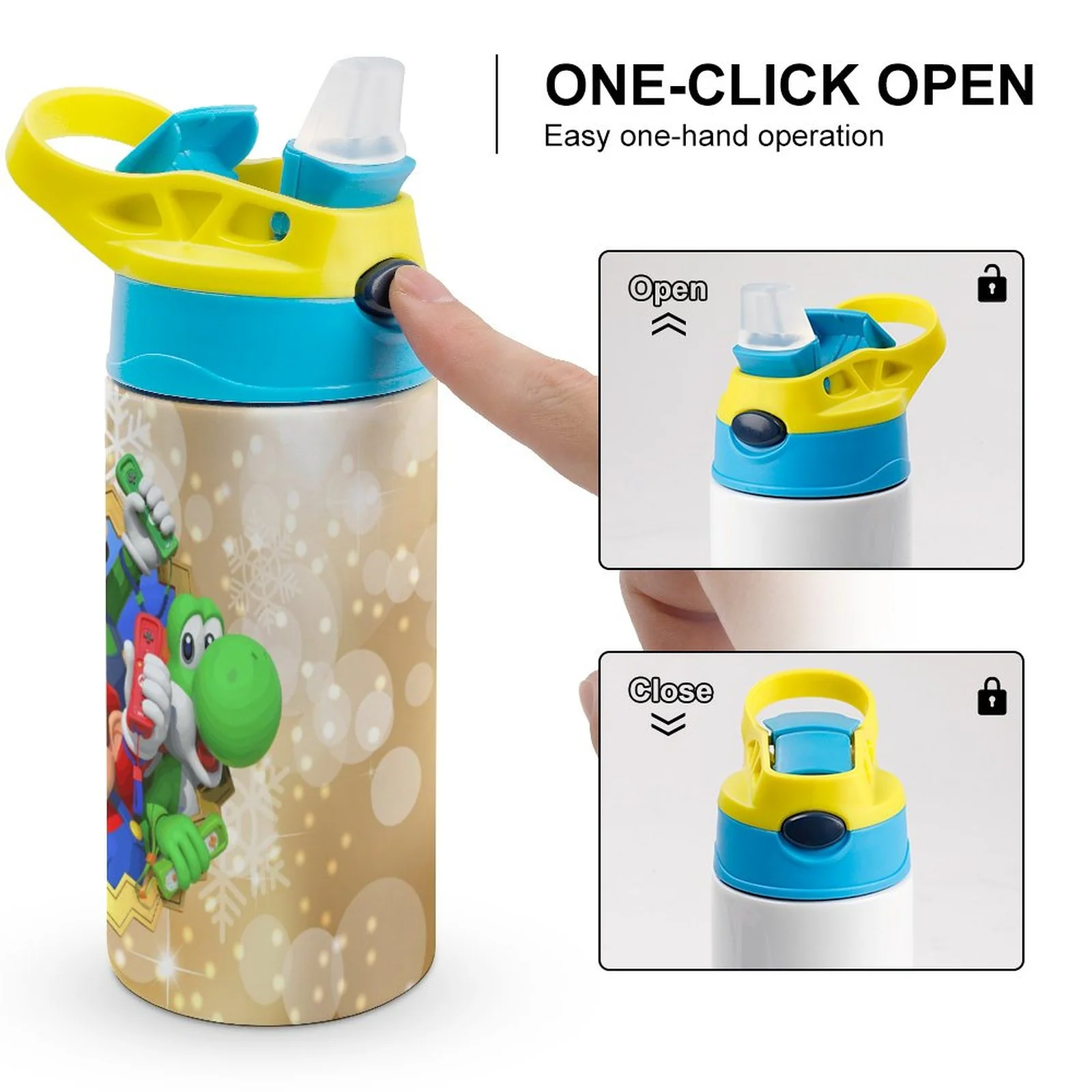 Super Mario Bros Kid's Insulated Water Bottle With Straw Vacuum Stainless Steel Cup Leak-Proof Children Toddler Thermoses