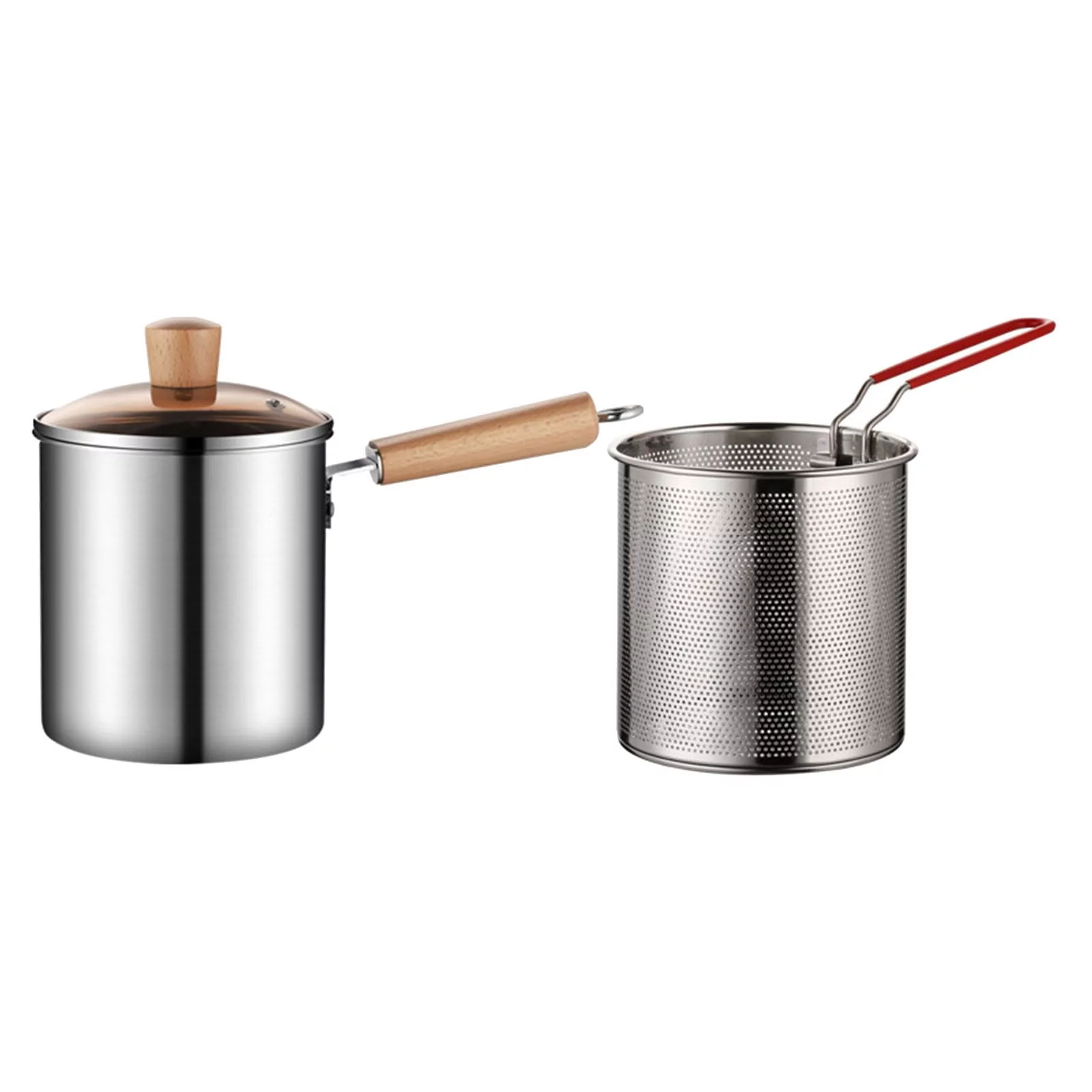 Stainless Steel Deep Fryer Pot and Lids for Fries Camping Fried Chicken Legs Pot with Basket