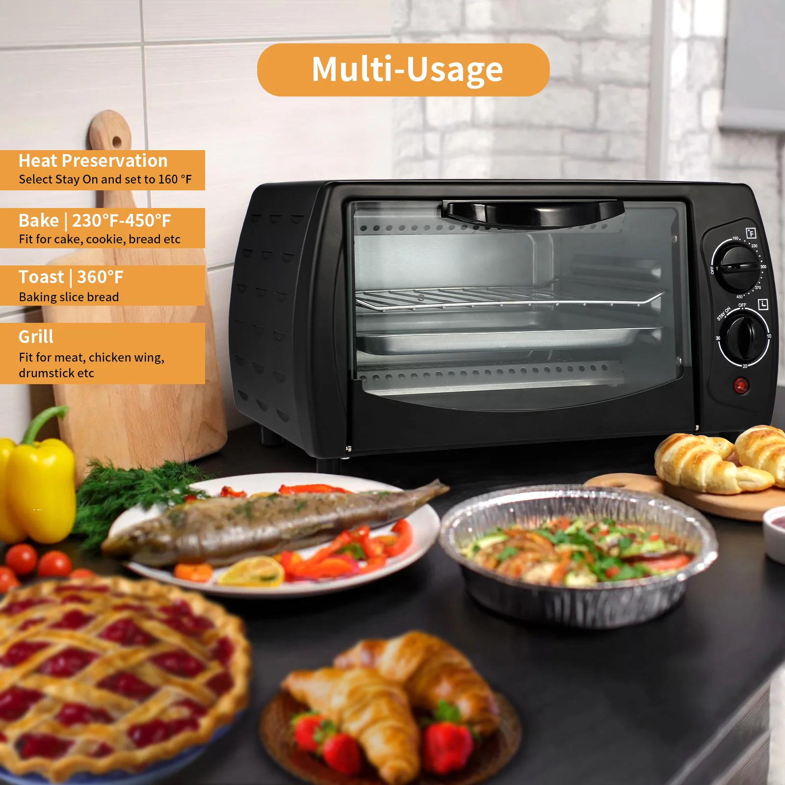 Swonuk 1000 Watt 4 Slice Toaster Oven in Black with Timer