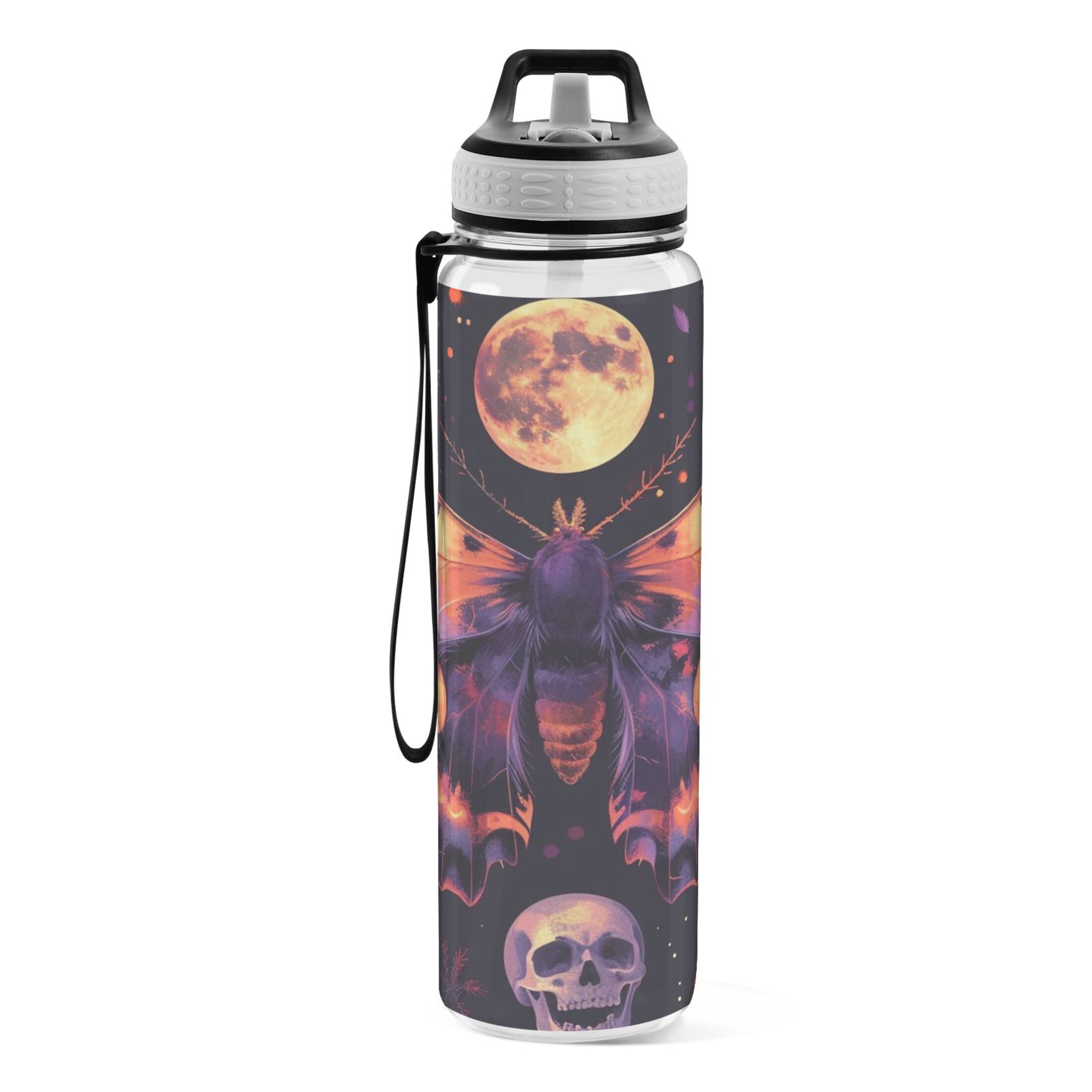 Skull Butterfly Skeleton Moon 32oz Sports Water Bottles Leakproof Tritan Bottle with Straw BPA Free Clear Bottle for Fitness Gym Outdoor Cycling