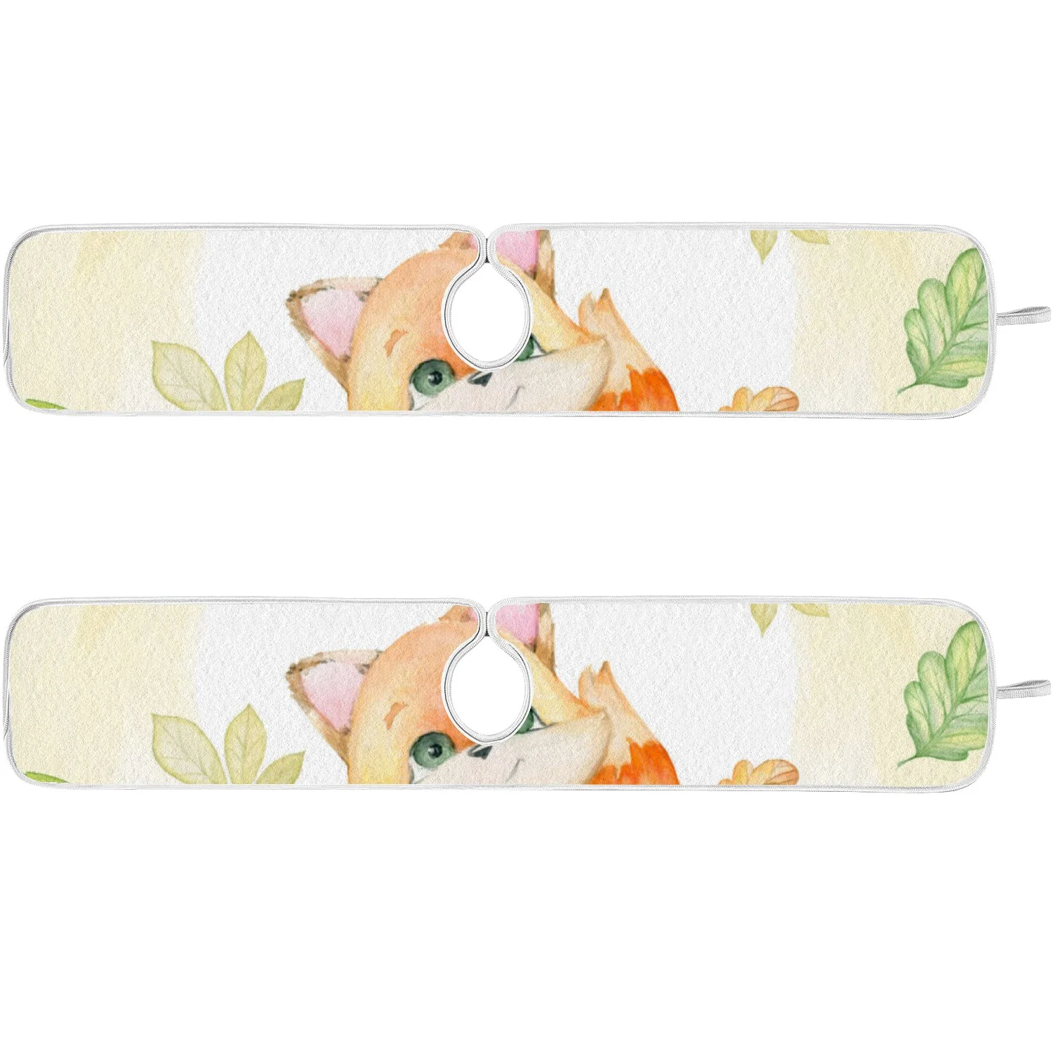 Anyway.go Faucet Absorbent Mat of 2 Pack, Long Kitchen Faucet Water Splash Guard for Sink Drying Mat, Drip Protector Absorbent Microfiber Cloth Faucet Mat,Little Fox