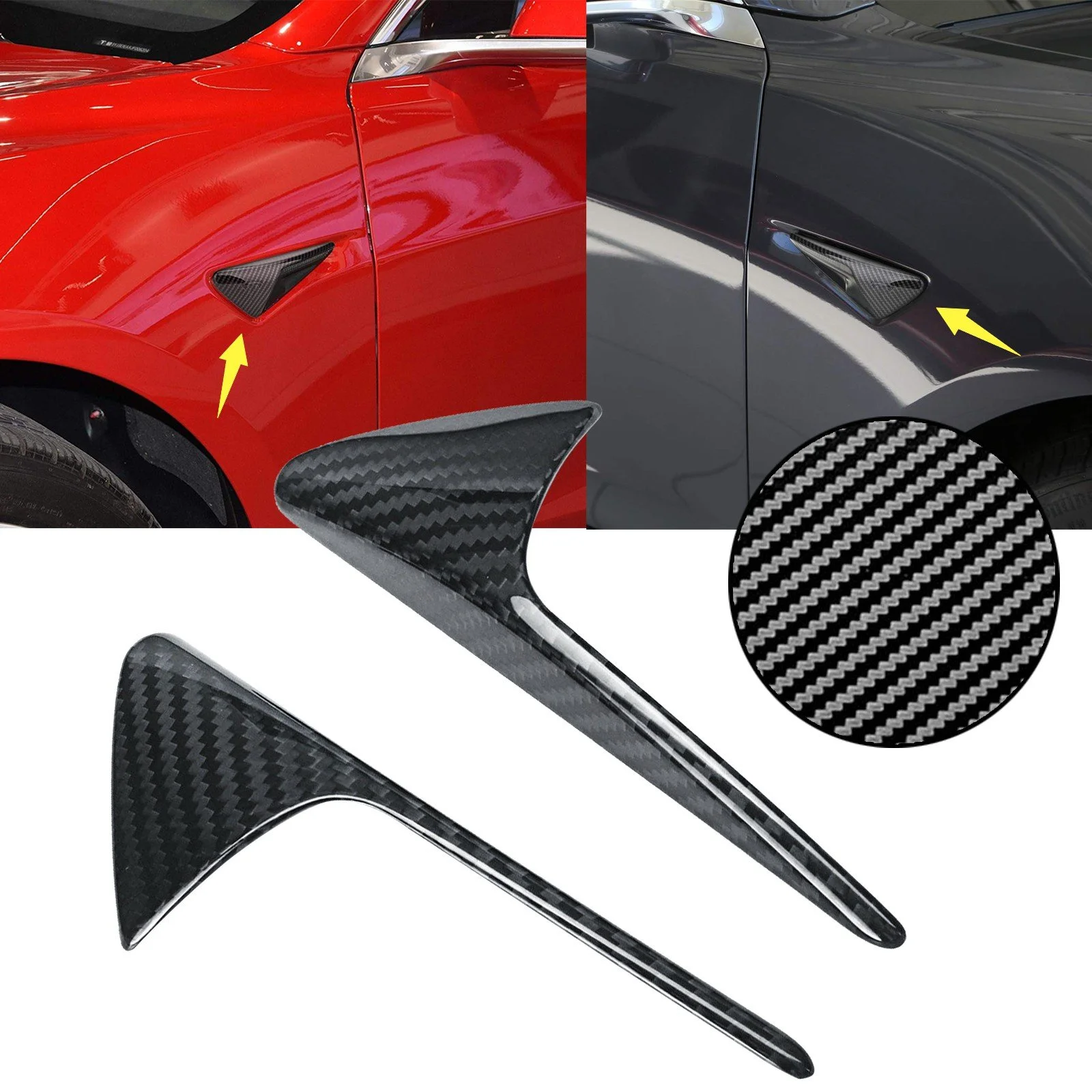 Xotic Tech for Tesla Model 3 X Y S Autopilot Side Marker Turn Signal Cover Trim ABS Carbon Fiber, Turn Signal Indicator Side Marker Camera Cap Cover for Tesla Model 3 X Y S 2015-Up
