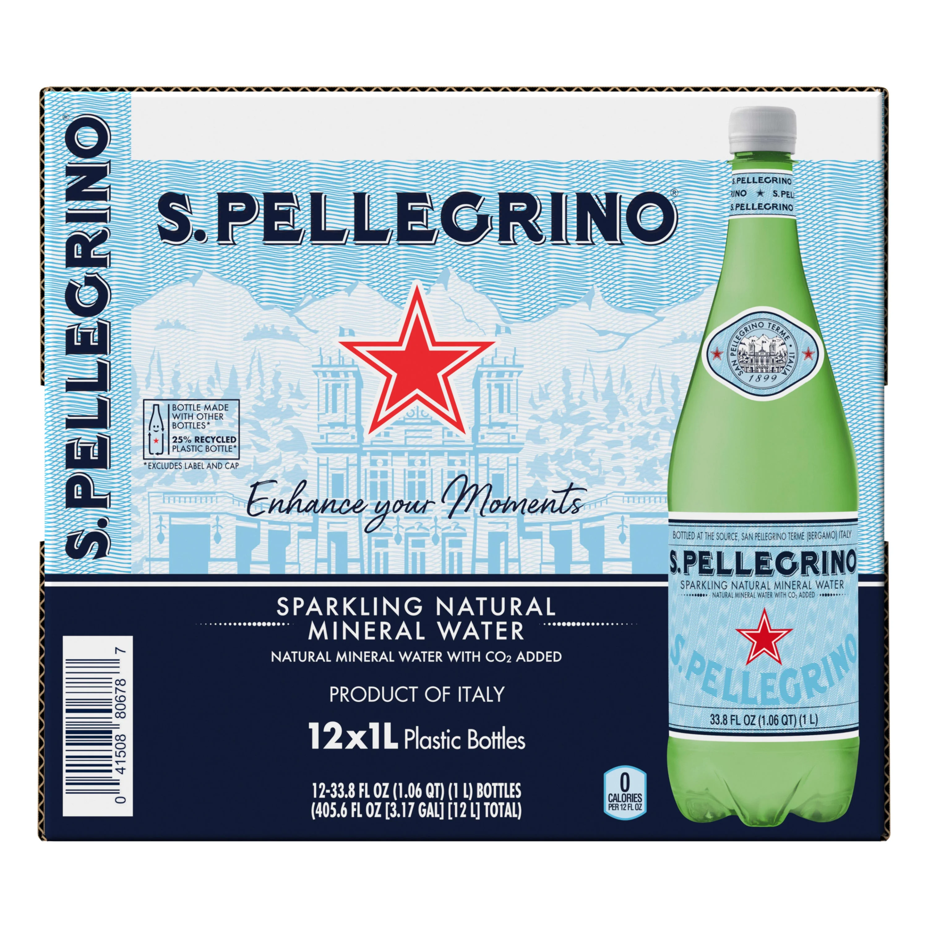 S.Pellegrino Sparkling Natural Mineral Water, 405.6 fl oz, 12 Pack Plastic Bottles