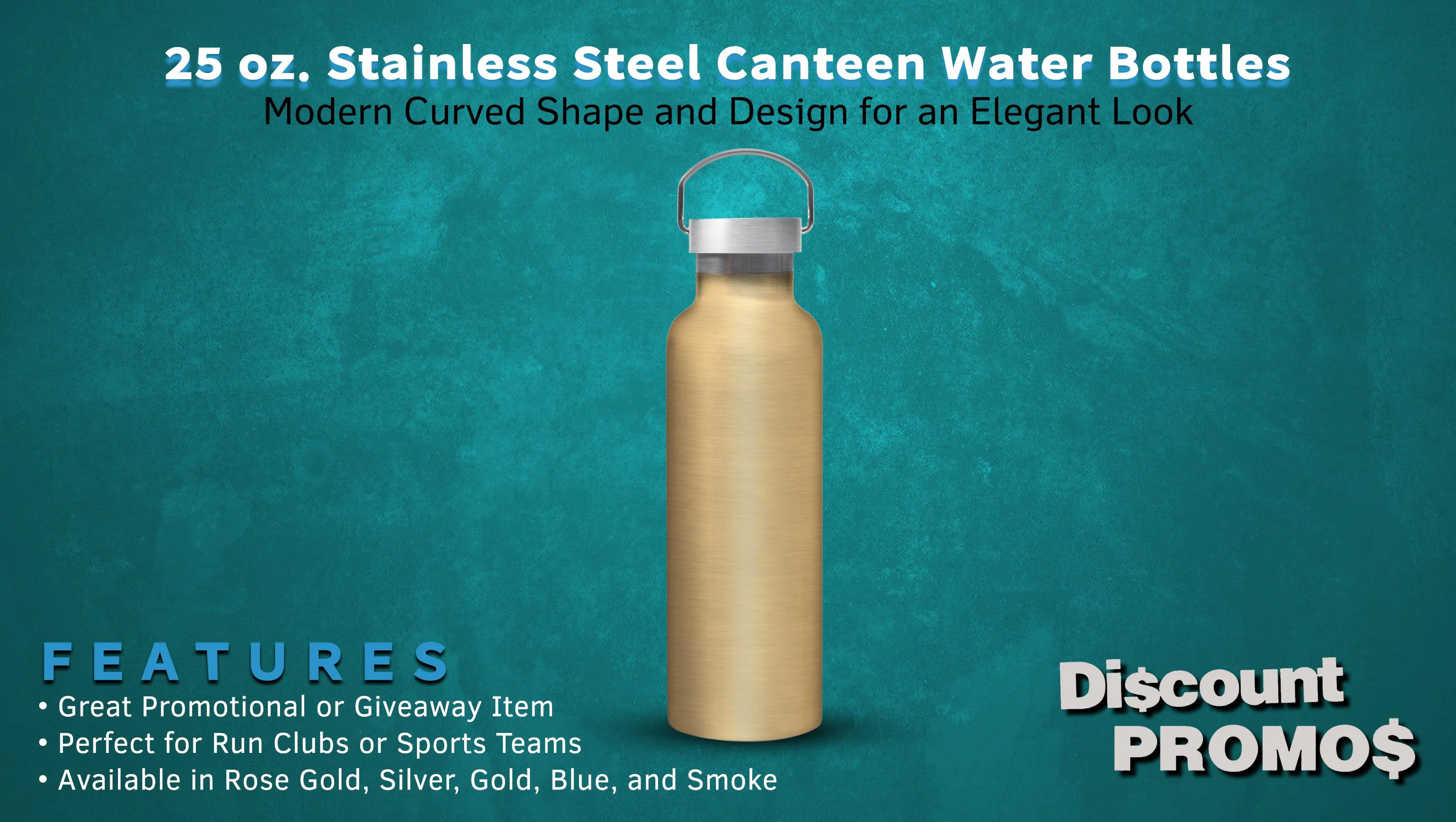 6 Stainless Steel Canteen Water Bottles Set, 25 oz. - Double Wall, Wire Handle - Gold