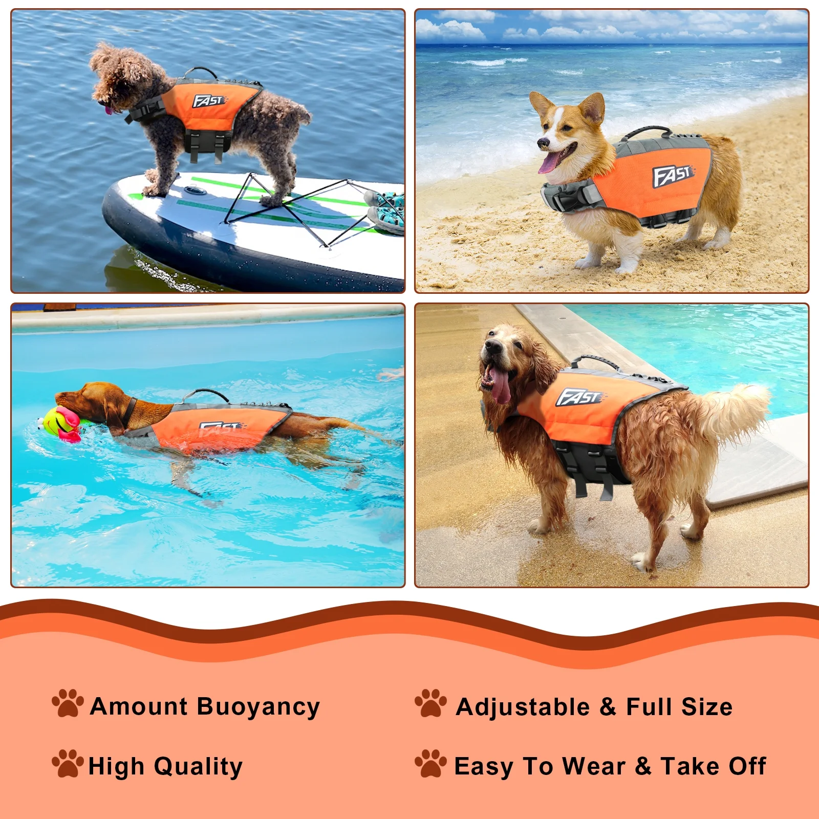 Ownpets L Size Pet Life Jacket Reflective Dog Safety Vest Swimming Surfing Boating