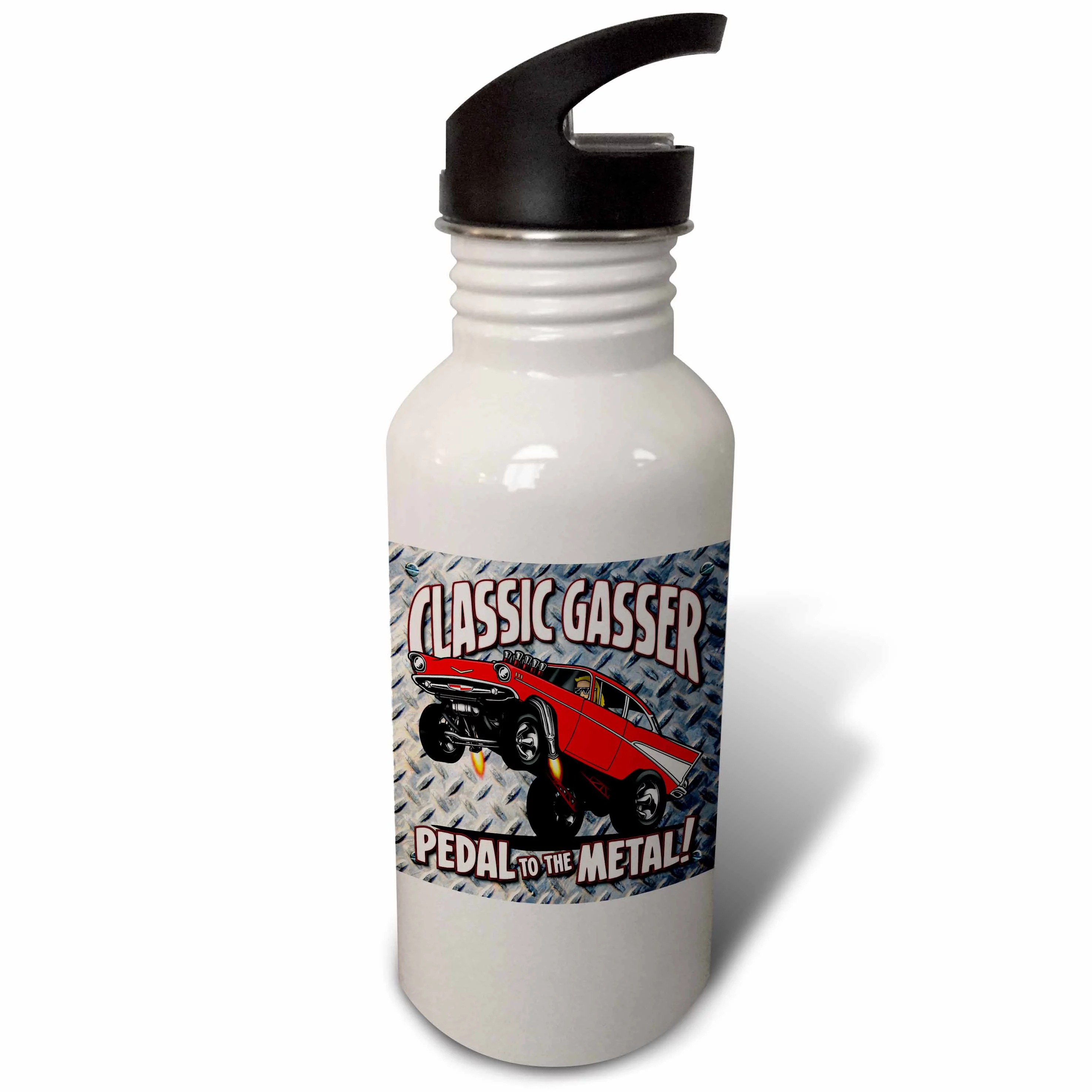 1957 chev classic gasser illustration, on a diamond plate background 21 oz Sports Water Bottle wb-173481-1