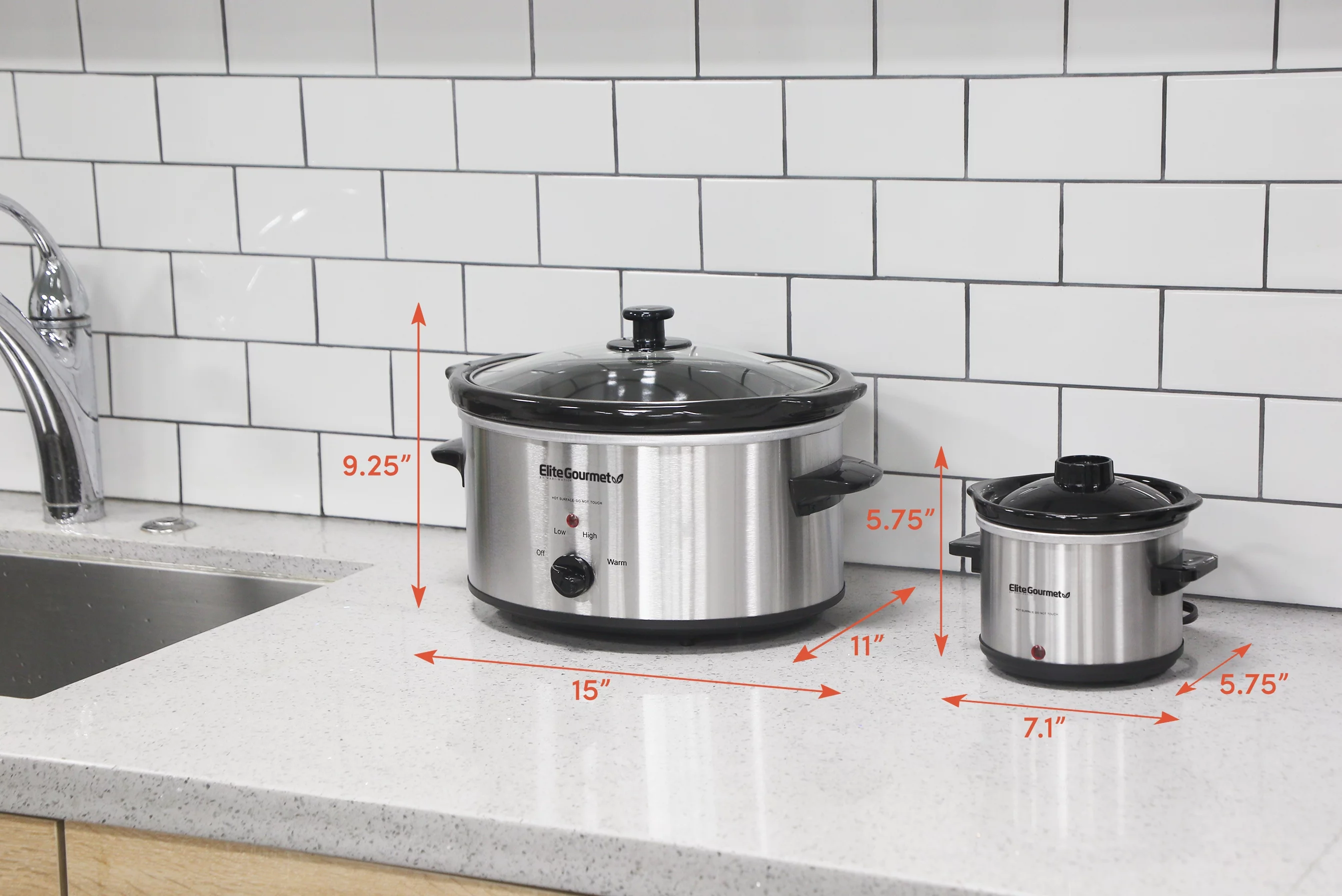 Elite Gourmet MST-500D 5Qt Stainless Steel Slow Cooker with Mini Dipper