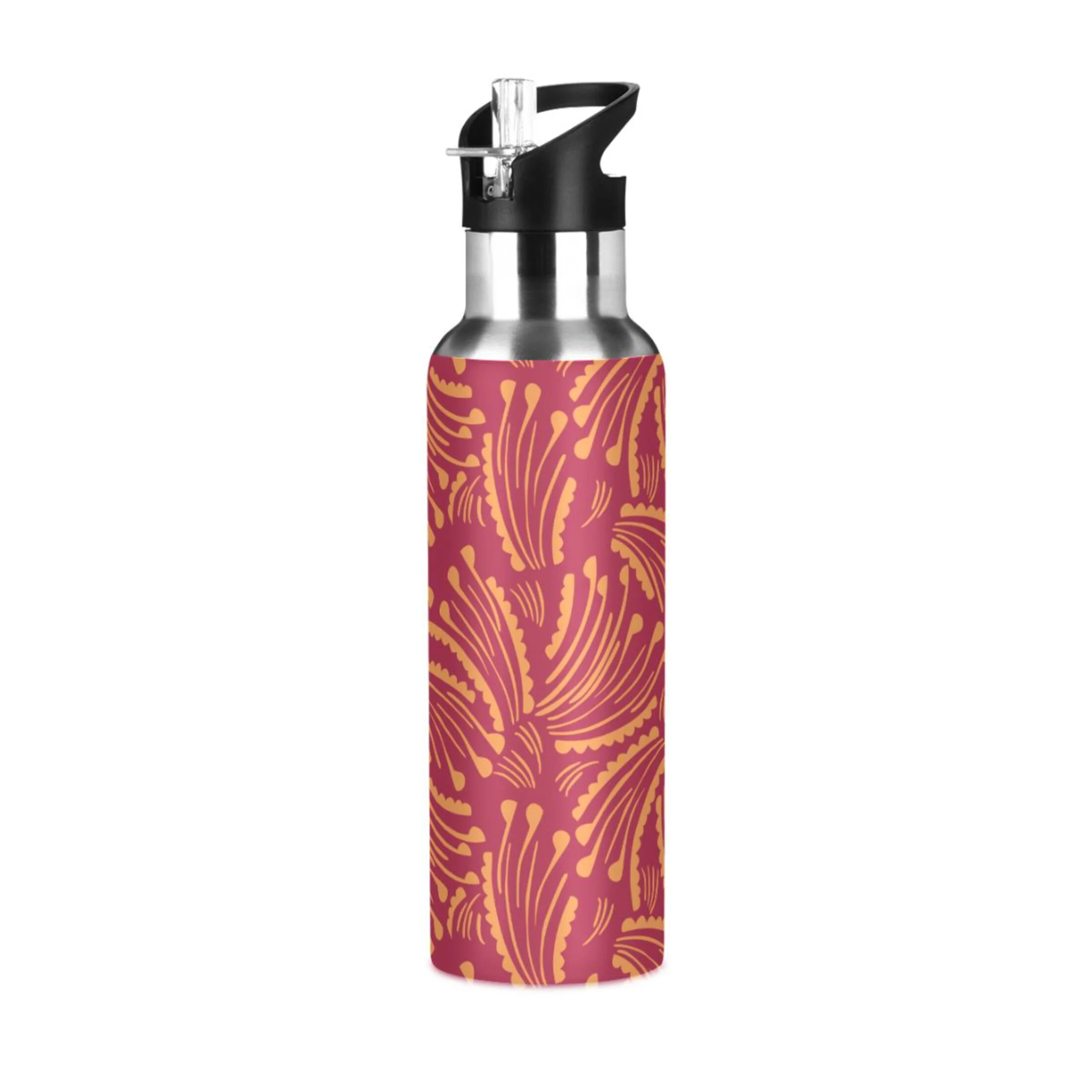 Water Bottle with Straw Lid Leak Yellow Petals Floral Stainless Steel Insulated Thermos Vacuum Flask for Cold Hot Drinking for Sports Camping Gym Yoga