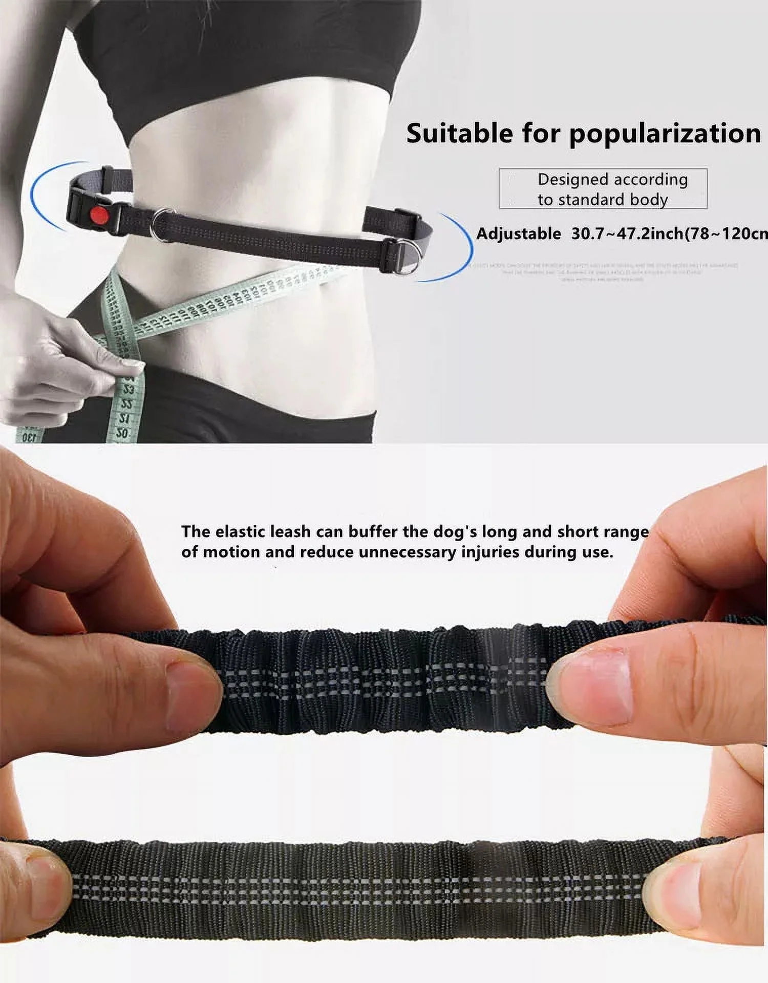 Elastic Dog Leash Hands Free Reflective - Black Green