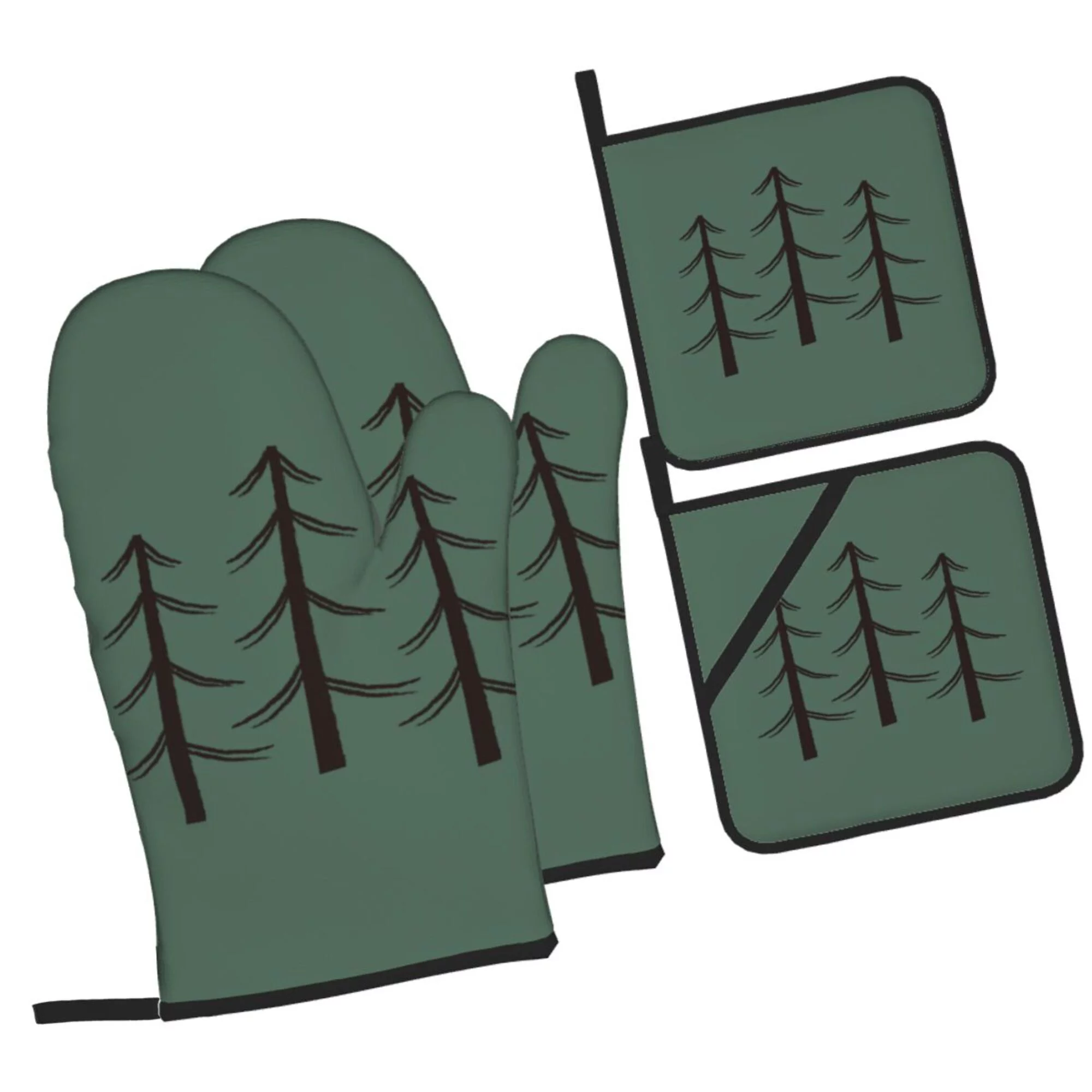 ZICANCN Oven Mitts and Pot Holders Sets,Simple Green Tree Baking Sets Kitchen Heat Resistant 4 Pieces