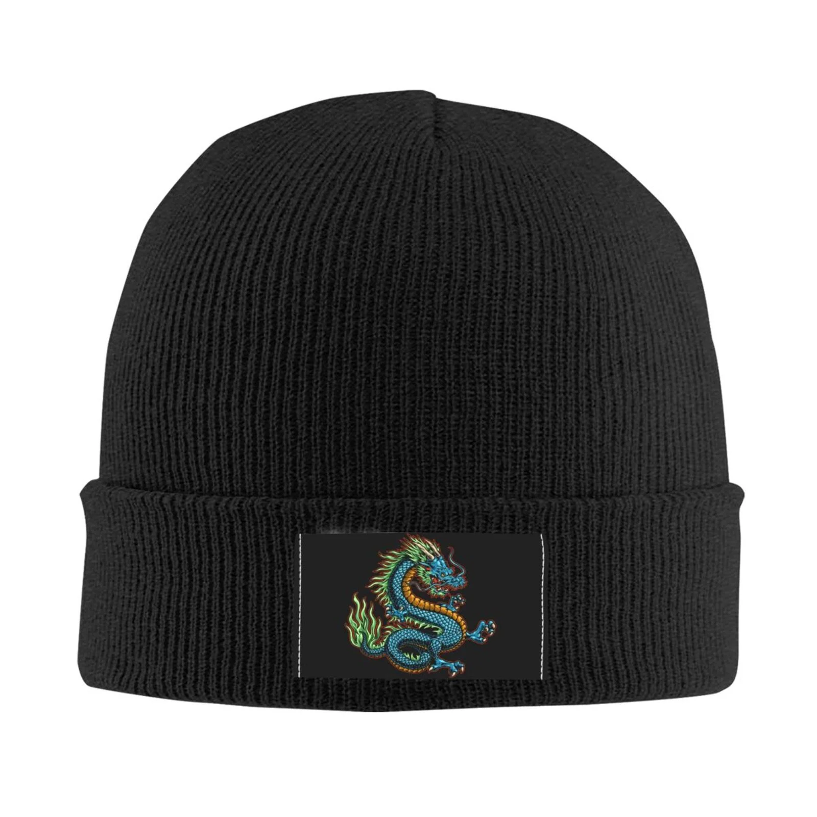 XMXT Winter Casual Beanie Hats for Men Women, Blue Dragons Illustration Unisex Adult Cap Warm Daily Knit Hat Skull Caps, Black