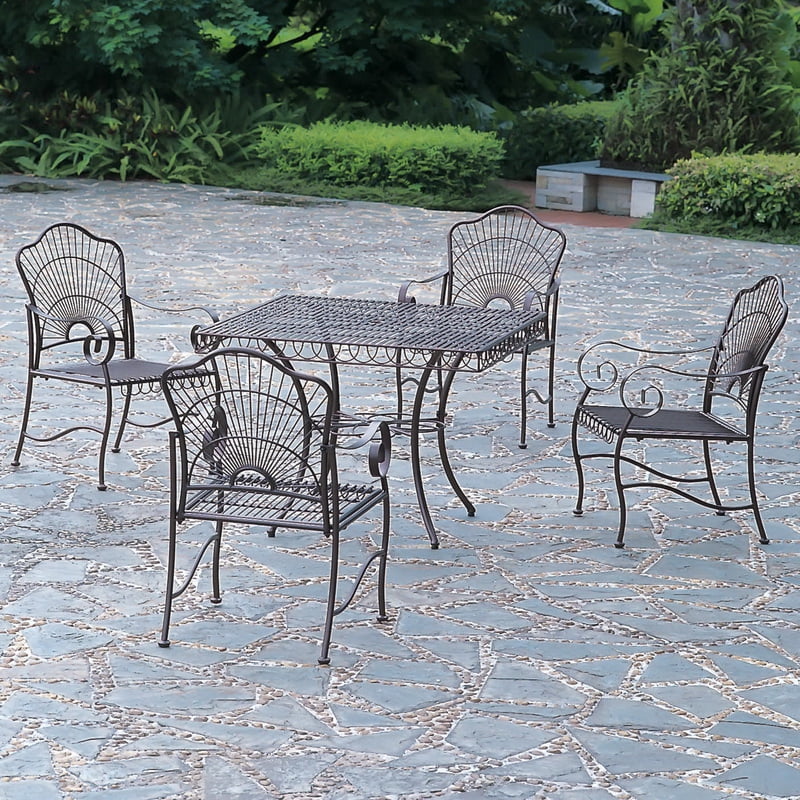 International Caravan Sun Ray Iron Square Dining Group-Color:Bronze,Material:Iron,Number of Items:5 Piece