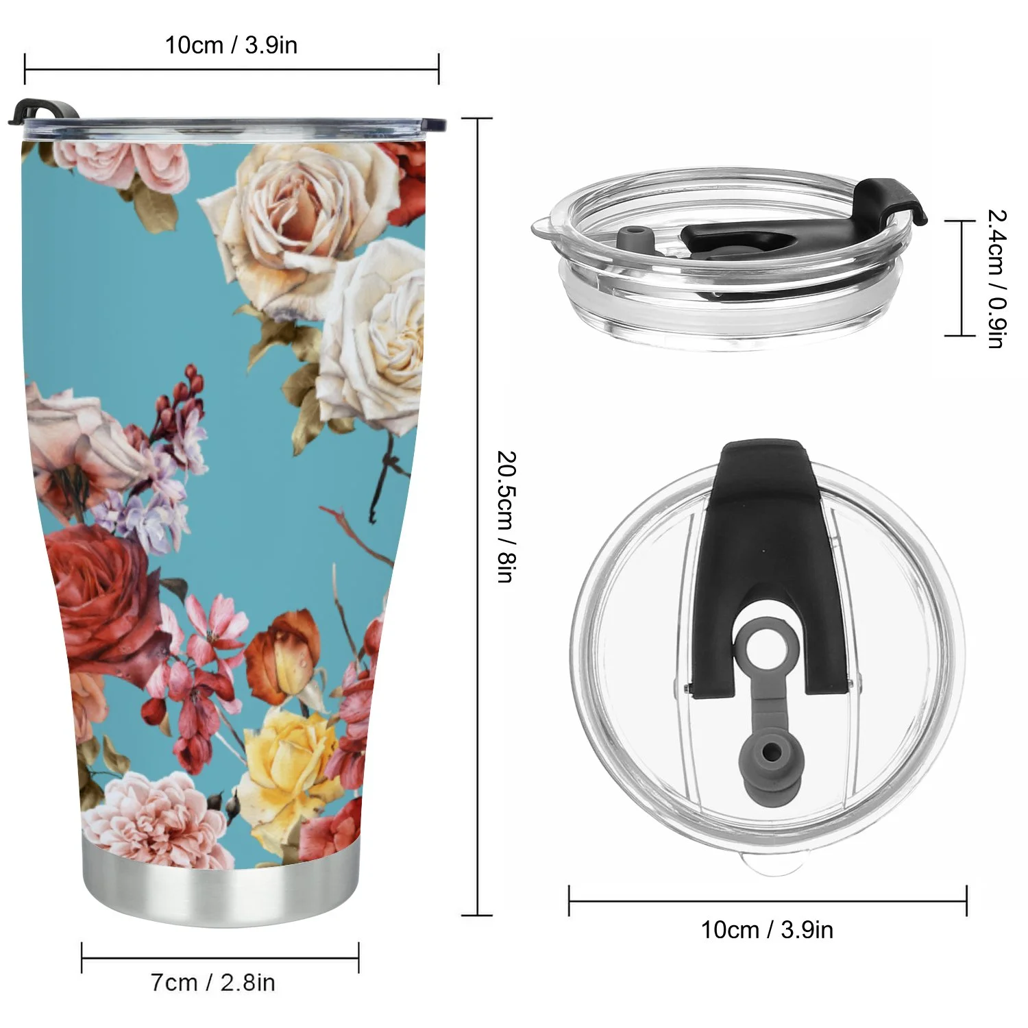 Hidove Stainless Steel Tumbler, Seamless Floral Pattern with Roses 30oz Leak Proof & Stainless Steel Bottle for Hot & Cold Drinks - Coffee Travel Mug, Water Metal Canteen, Thermal Cup