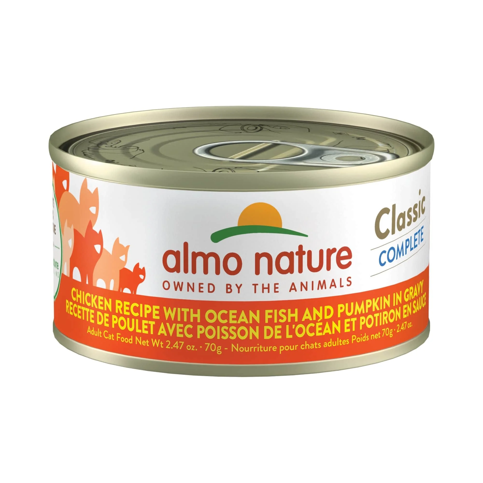 Almo Nature: Classic Complete Cat 12 Pack: Chicken Recipe With Ocean Fish & Pumpkin In Gravy - 2.47oz Cans, Adult Cat Canned Wet Food, Grain Free, Daily Meal