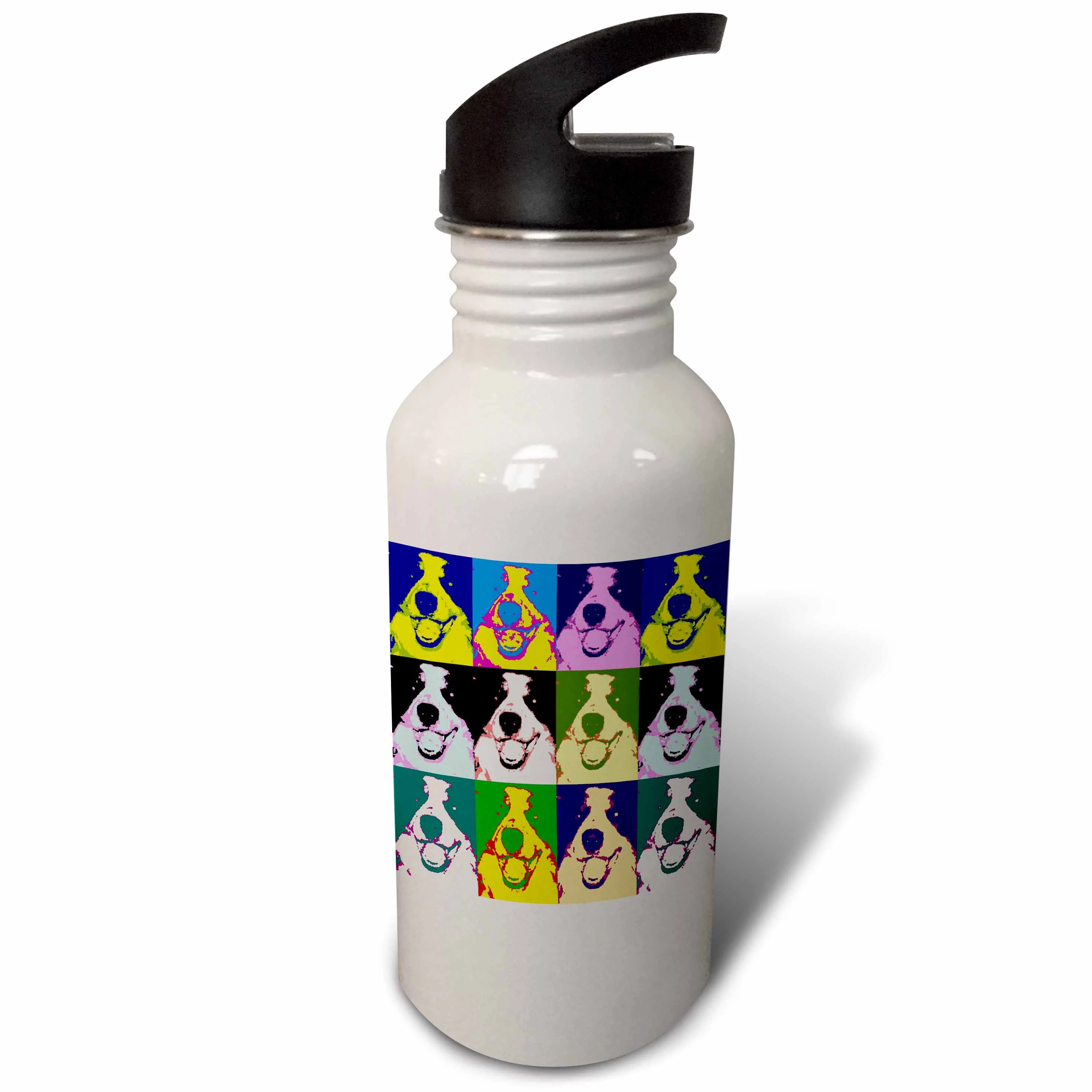 Border Collie Pop Art 21 oz Sports Water Bottle wb-6054-1
