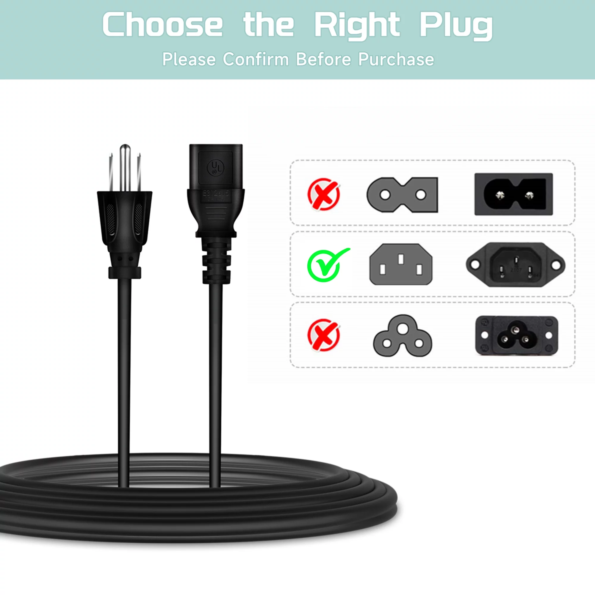 FITE ON 6ft UL AC Power Cord Cable LeaReplacement for PowerLite Home Cinema 5020UB LCD Projector