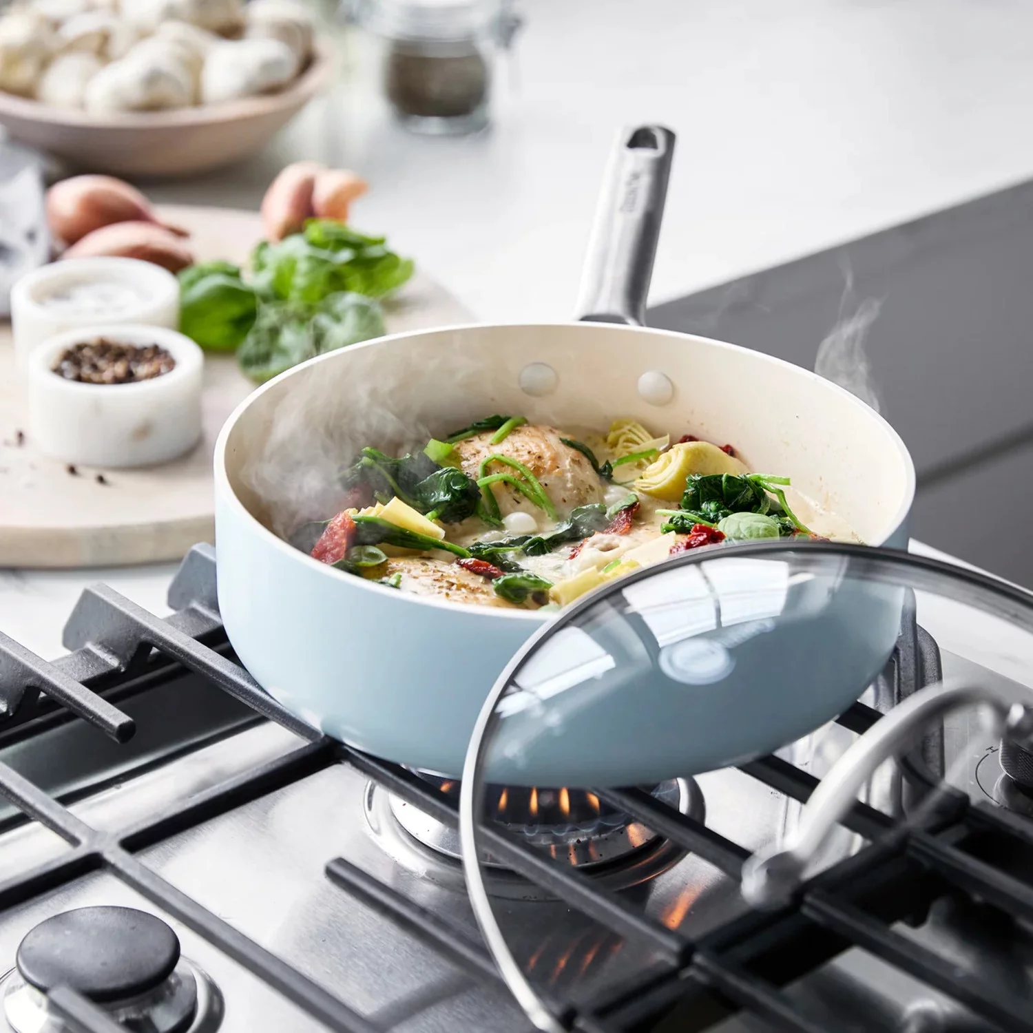 GreenPan Padova Healthy Ceramic Non-Stick 10-Piece Cookware Set, Light Blue