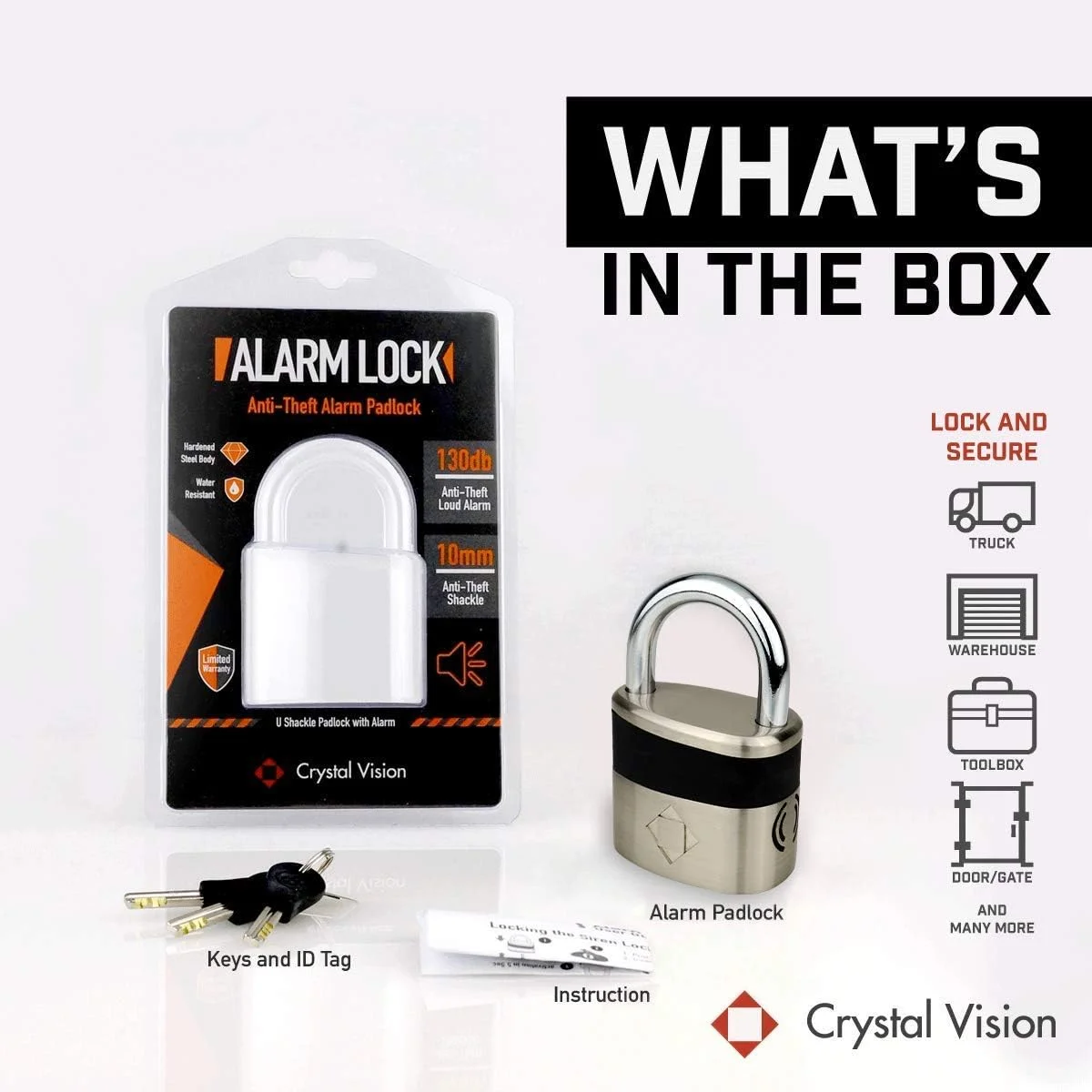 130db Alarm Padlock and Bike U Lock Combo