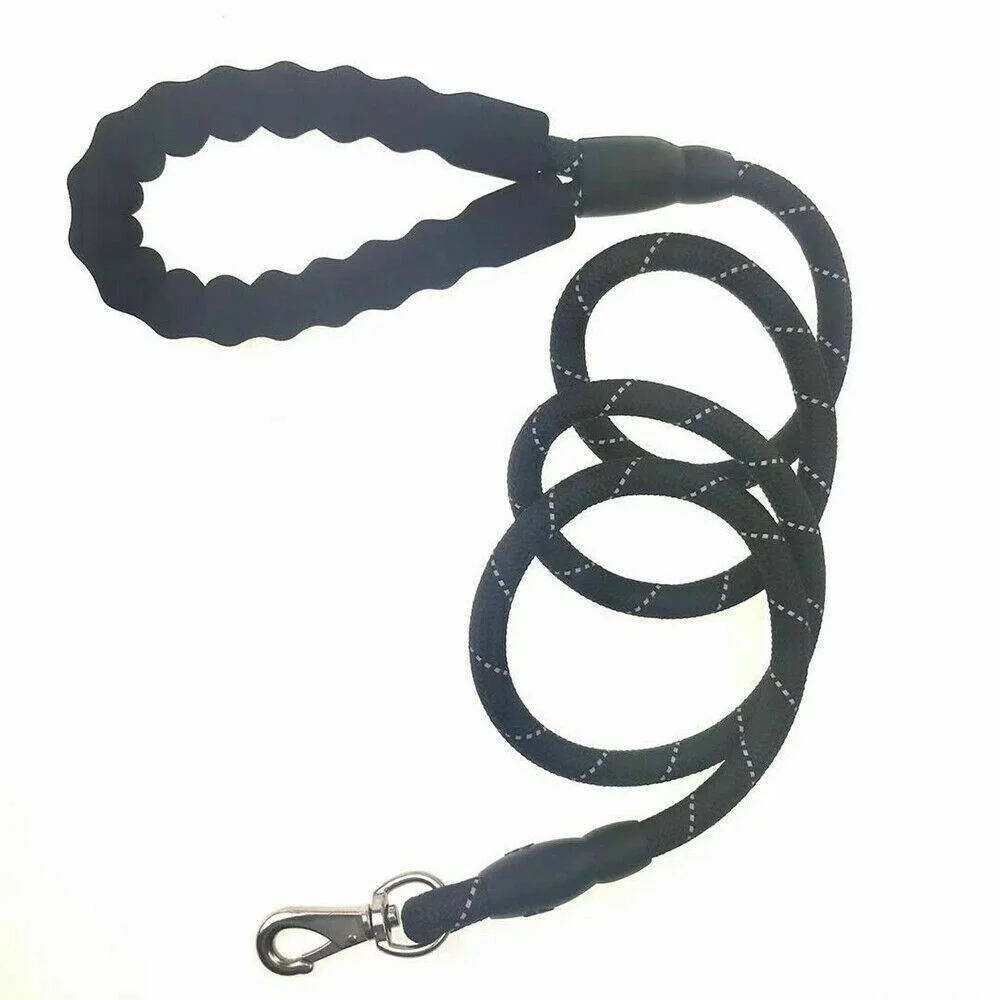 New Heavy Duty 5 Feet Dog Leash Large Pet Rope Reflective Nylon Lead Comfy Handle 2 Pack Black Color