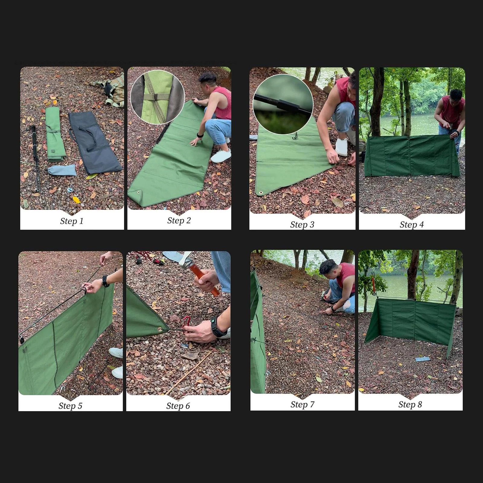 Camping Campfire Windshield, Folding Green Windproof Cloth Windscreen Equipment Hiking Barbecue Picnic Grills