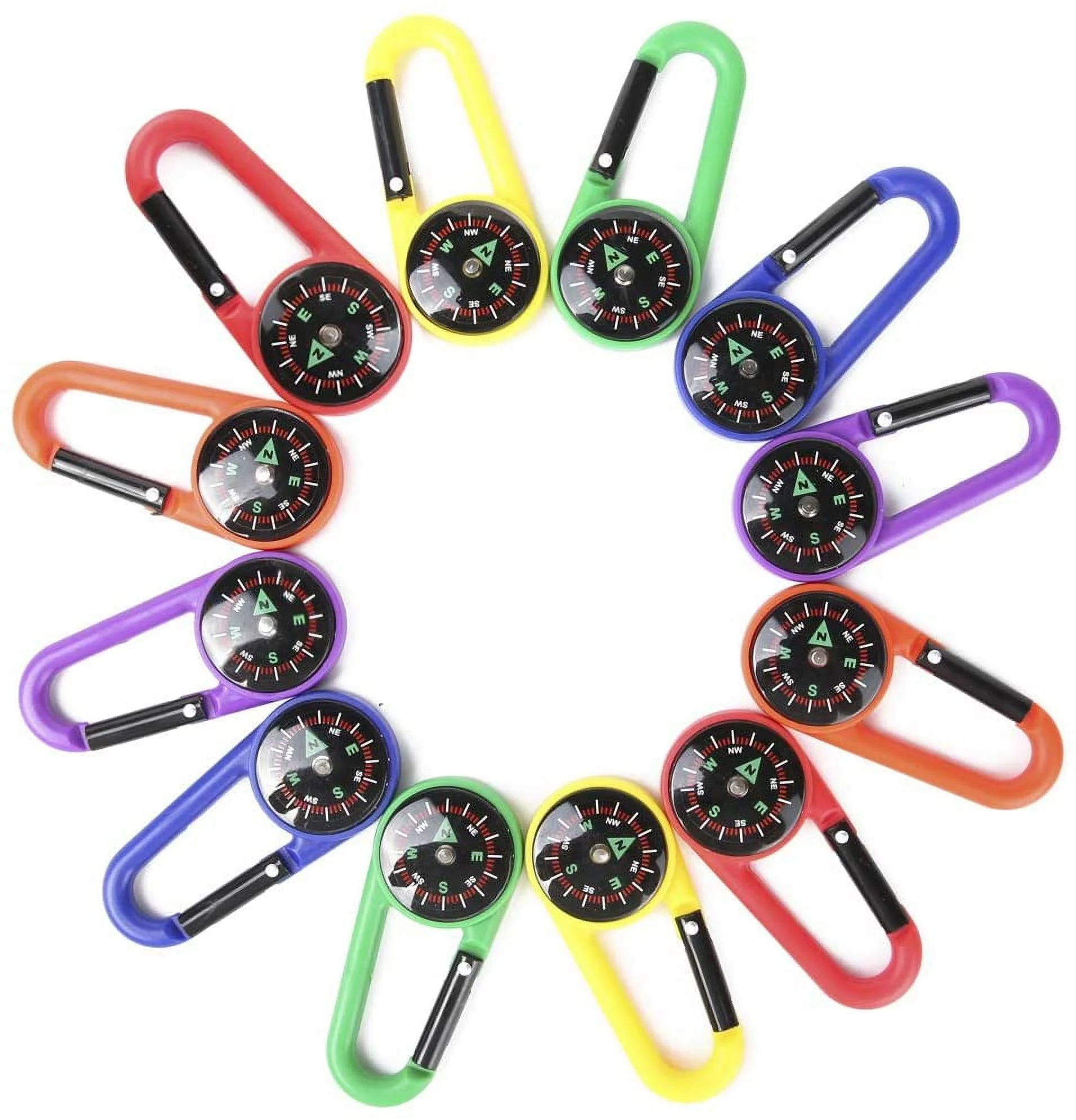 PROLOSO Carabiner Compasses for Kids Toy Compass Belt Clips School Prizes Party Favors 24 Pack