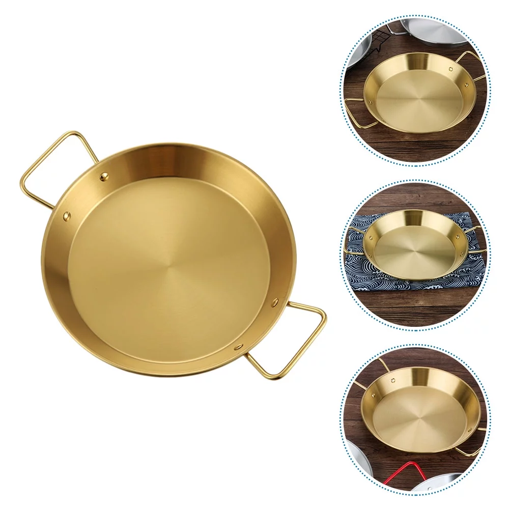 NUOLUX 1pc Household Frying Saucepan Binaural Stainless Steel Pan Pasta Plate(Golden)