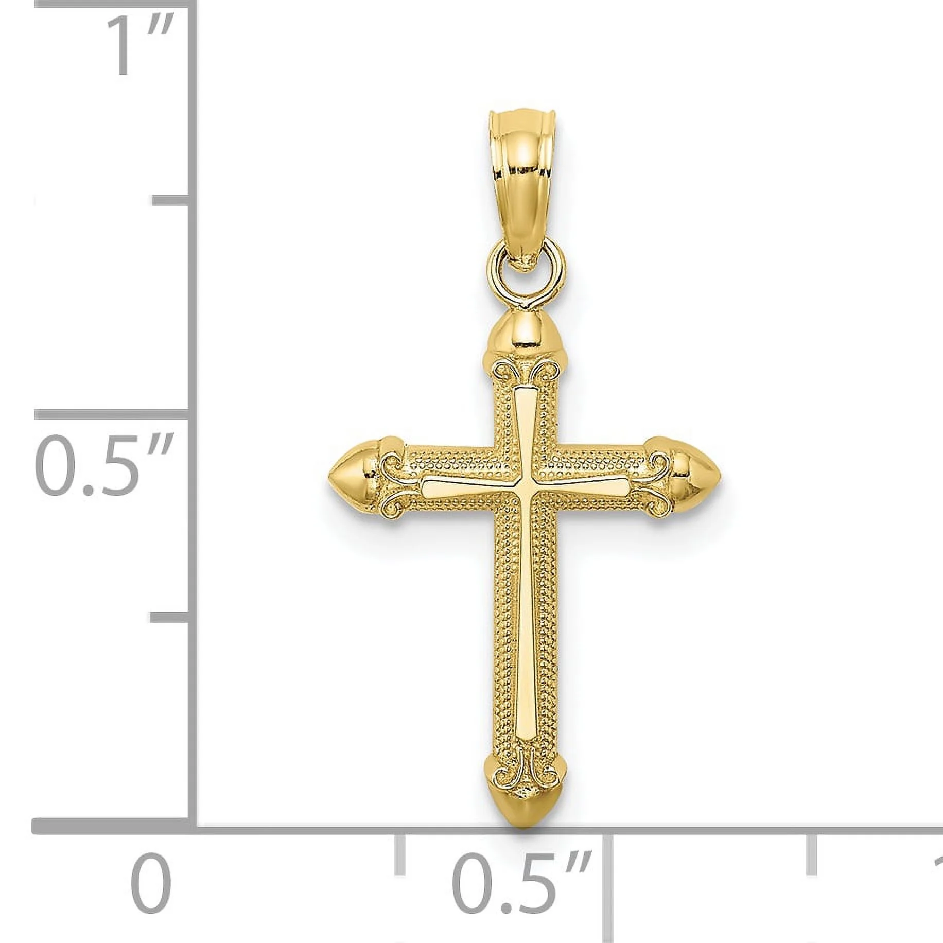 Saris and Things 10K Yellow Gold Polished with Scroll Design Cross Charm