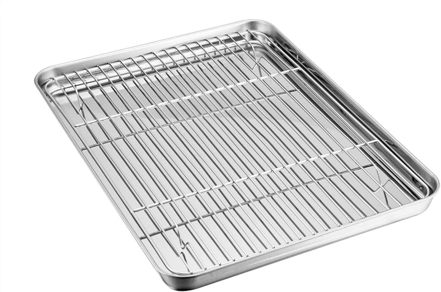 Olibuy Baking Sheet & Rack Set, Stainless Steel Cookie Sheet Pan with Cooling Rack for Baking/Roasting/Grilling, Oven & Dishwasher Safe, Commercial Quality & Heavy Duty, Rust Free & Non Toxic.
