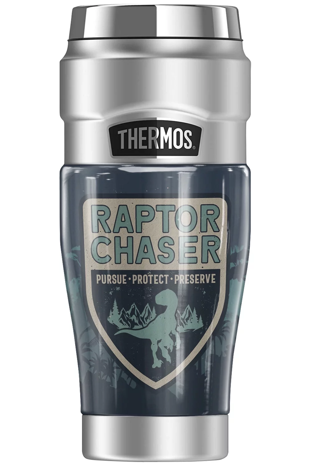 Jurassic World Raptor Chaser THERMOS STAINLESS KING Stainless Steel Travel Tumbler, Vacuum insulated & Double Wall, 16oz