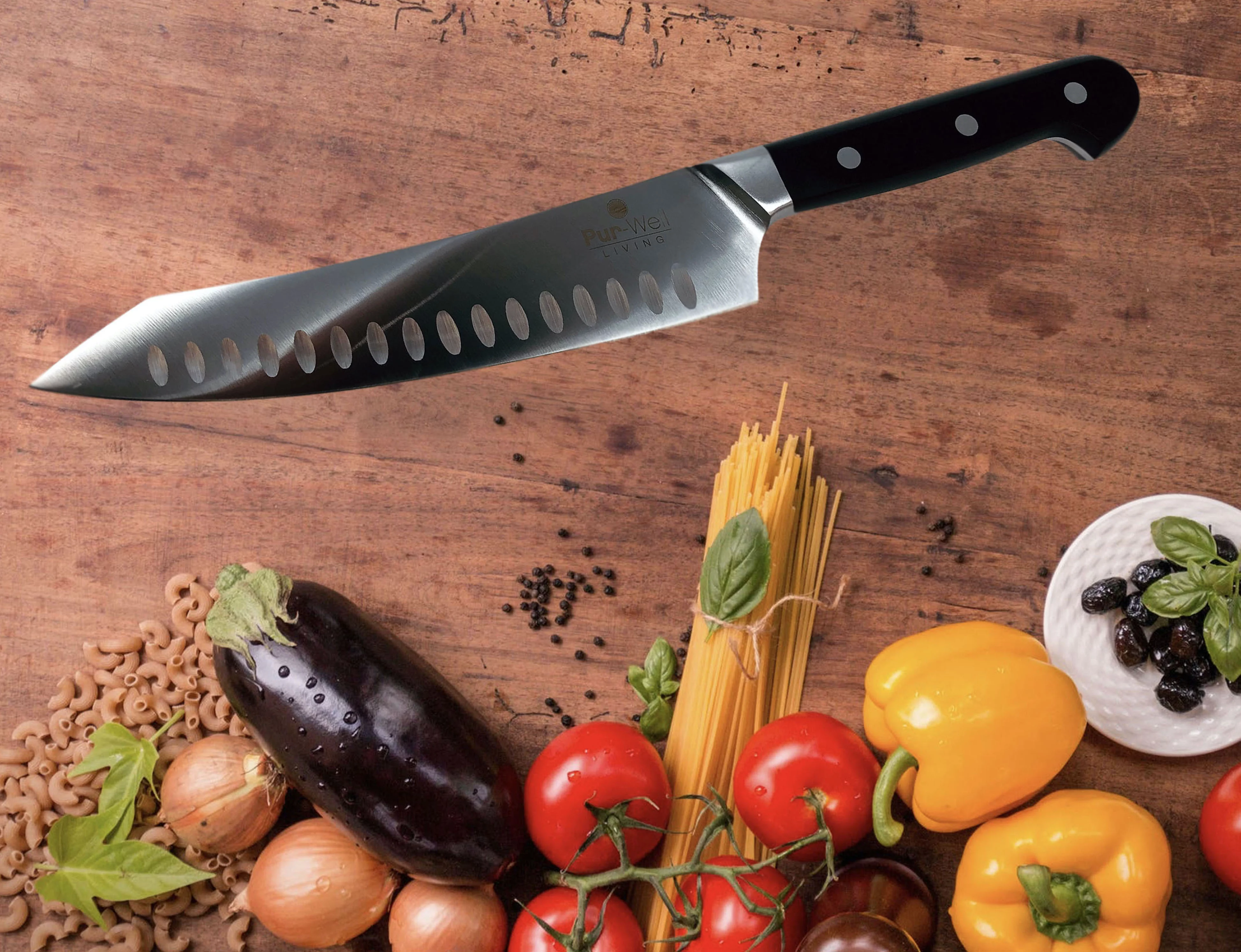 Chef Knife Classic 8in Professional Chefs Knife (Made with German Stainless Steel) Elite multi-purpose full-size 8-inch chef’s knife by Pur-Well Living