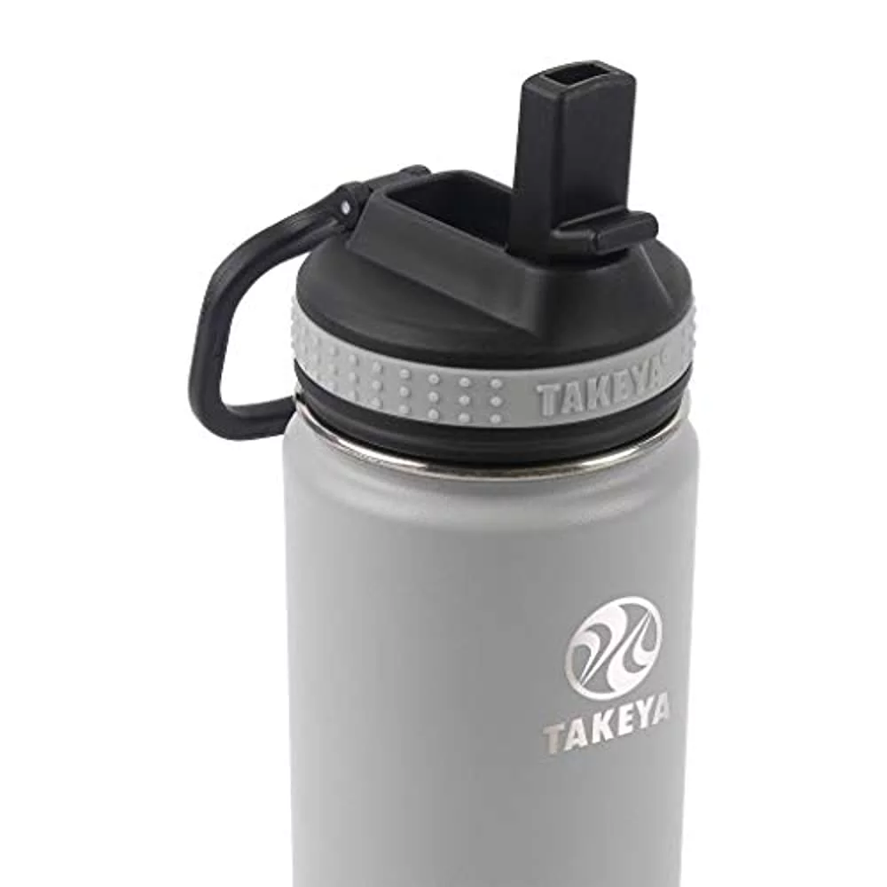 Takeya Kids Insulated Water Bottle w/Straw Lid, 16 Ounces, Platinum/Onyx