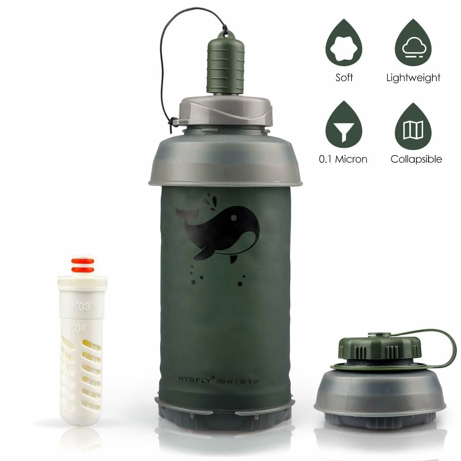 Outdoor Sports 750ml Hollow Fiber UF Collapsible Water Purifier Filter Bottle