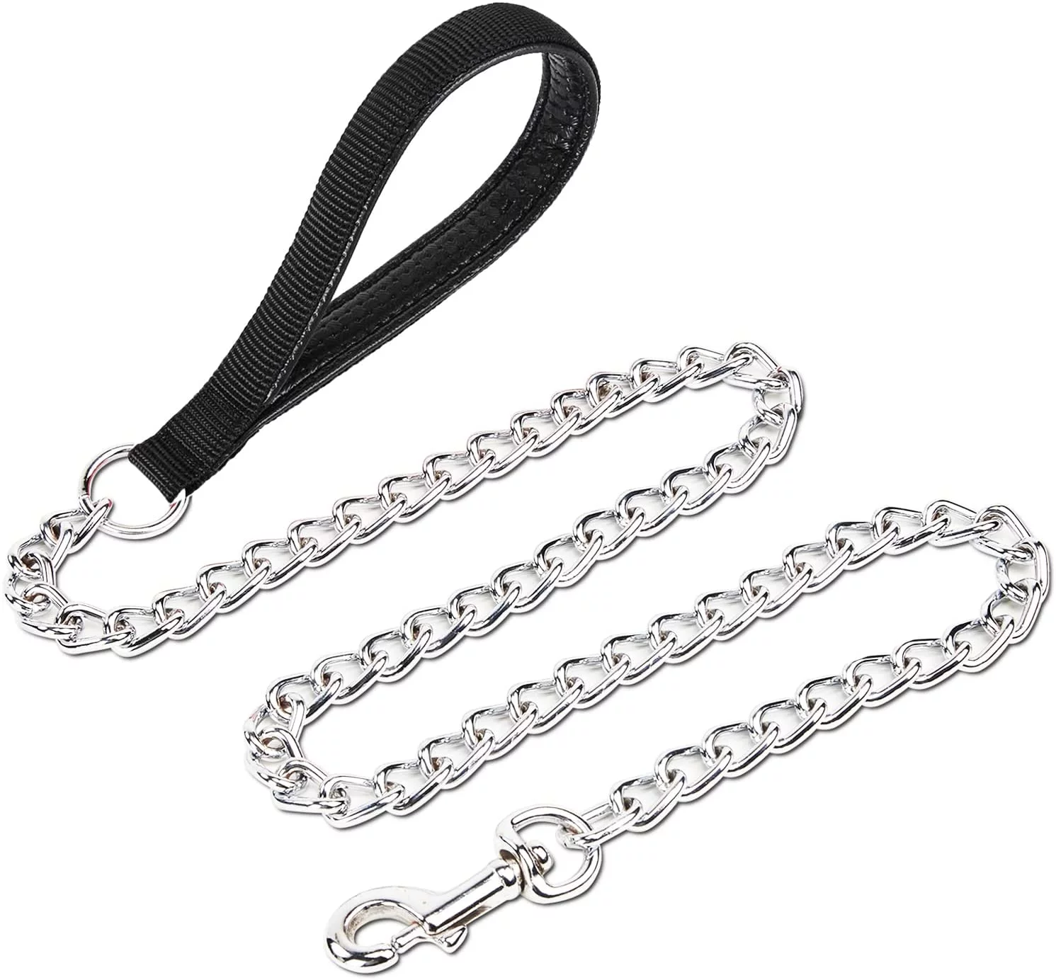 Chrome Plated Metal Dog Leash Chain Lead Heavy Duty Chew Proof Leash with Padded Handle Walking Traffic Training Traveling，6'/4.0mm Large Chain