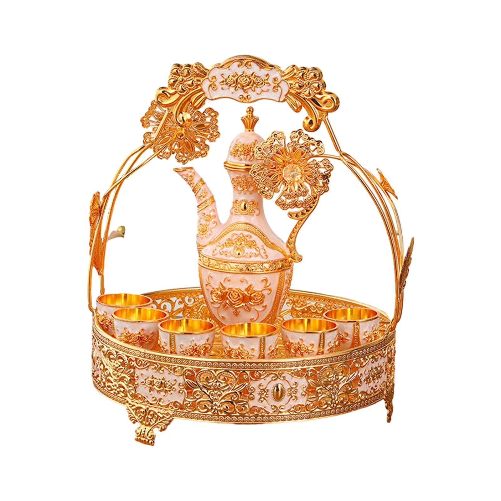 Vintage Style Turkish Coffee Pot Set Art Crafts for Home Holiday Dining Room Pink