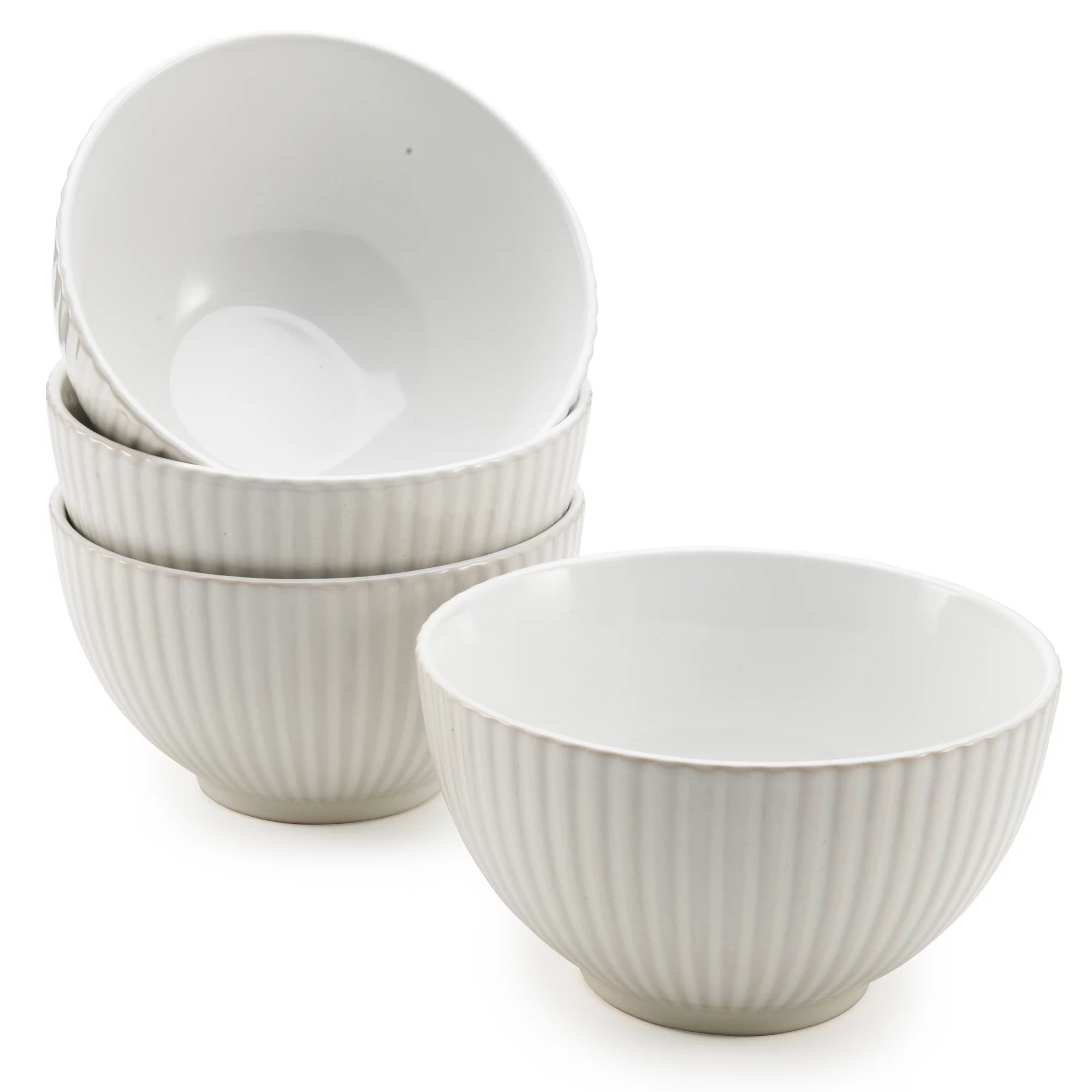 American Atelier Fluted Cereal Bowls Set of 4, Stoneware Soup Bowls Set for Kitchen 22-Ounce Pasta, Ramen, Salad Bowl Set, Reusable, Microwave, and Dishwasher Safe, White