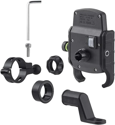 Motorcycle Wireless 15W Qi/USB Quick Charger 3.0 Phone Holder 2 in 1 Mount on 22-32mm Handlebar or Rear-View Mirror Fast Charging for 3.5-6.8 inch Cellphones(black)