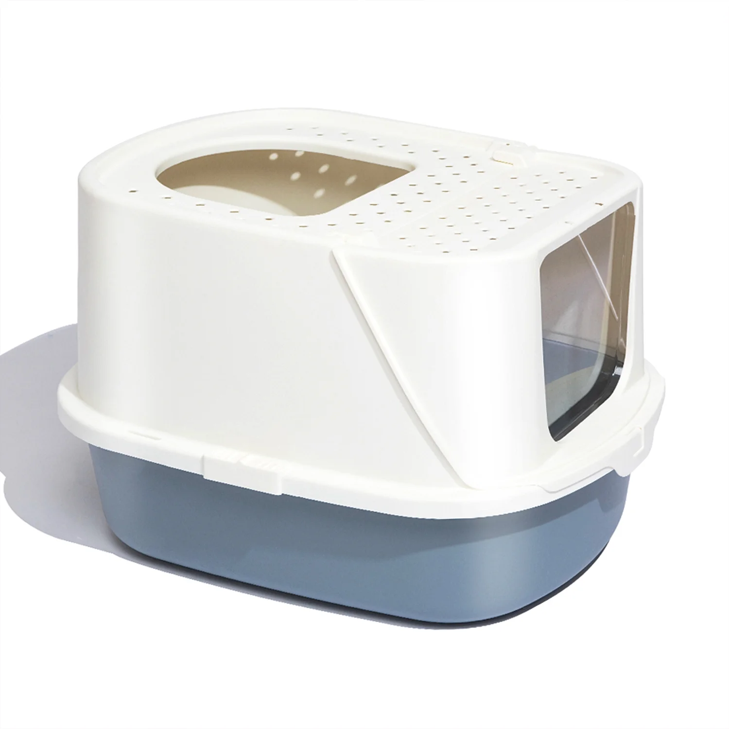 HANAMYA Flip-Top Jumbo Cat Litter Box with Scoop, Front Entry and Top Exit, White&Gray