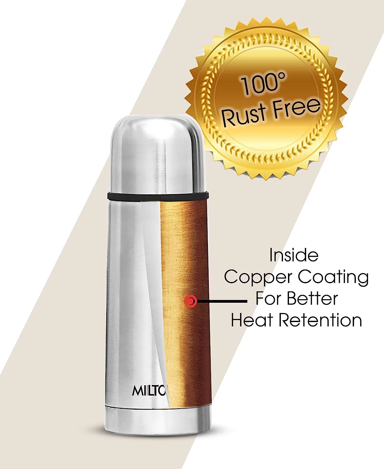 Milton Thermosteel Flip Lid Flask 350, Double Walled Vacuum Insulated 350 ml | 12 oz | 24 Hours Hot and Cold Water Bottle with Cover, 18/8 Stainless Steel, BPA Free, Food Grade, Leak-Proof | Silver