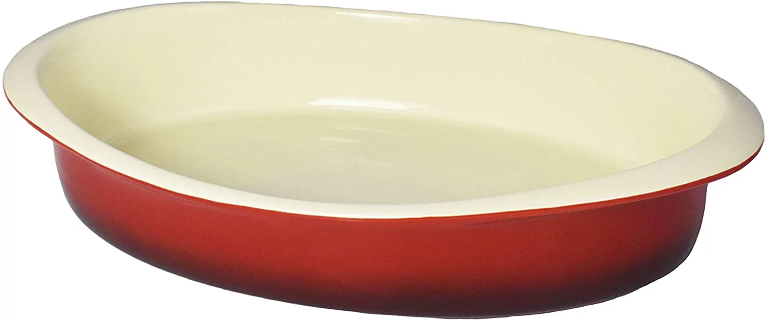 Le Regalo Bakeware, Stoneware, Freezer and Dishwasher Safe Oval Red Baking Dish Size: 12