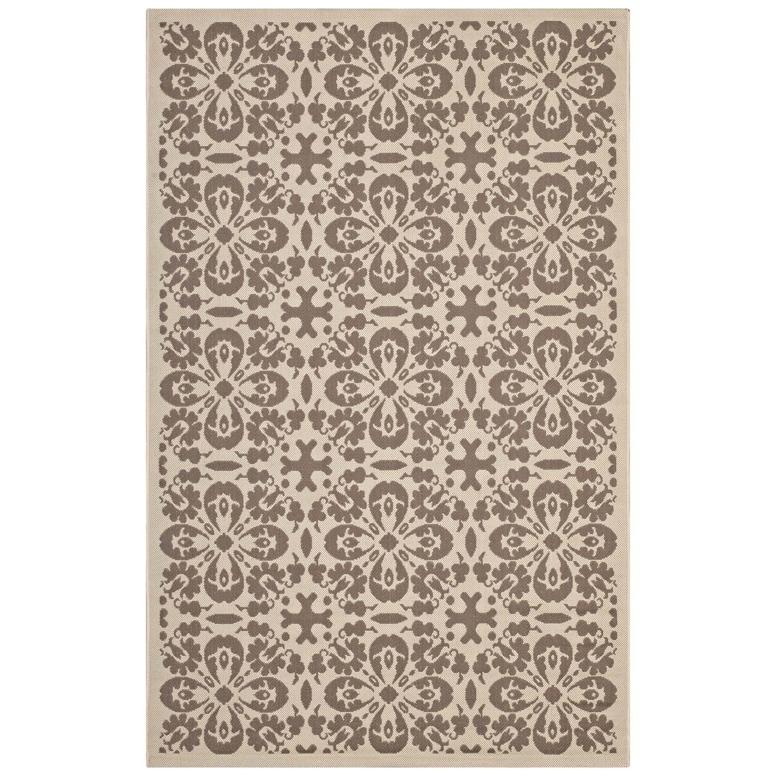 Modway Ariana Vintage Floral Trellis 9x12 Indoor and Outdoor Area Rug in Light and Dark Beige