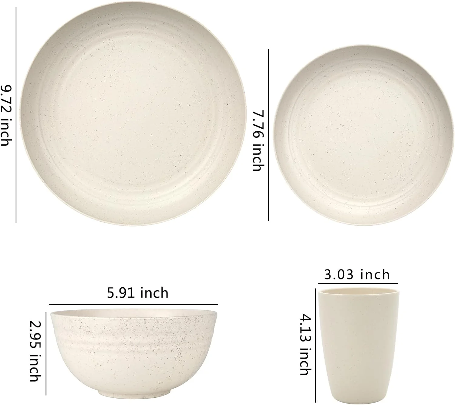32pcs Wheatstraw Dinnerware, Dish Set for 8, Plastic Plates and Bowls Set, Unbreakable Dinnerware Set Beige Color, Dishwasher & Microwave Safe Dinnerware Set