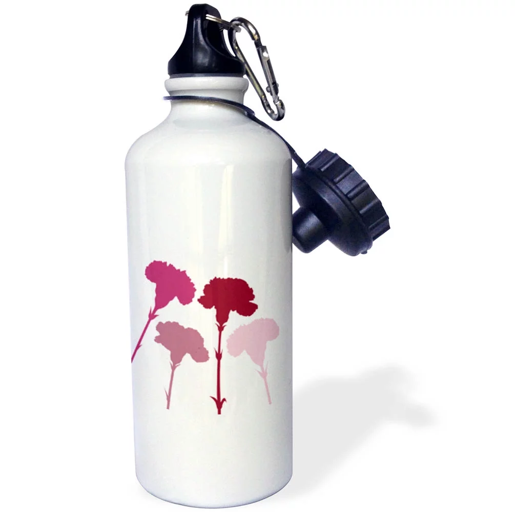 3dRose Carnation silhouette design in reds and pinks. - Water Bottle, 21-ounce