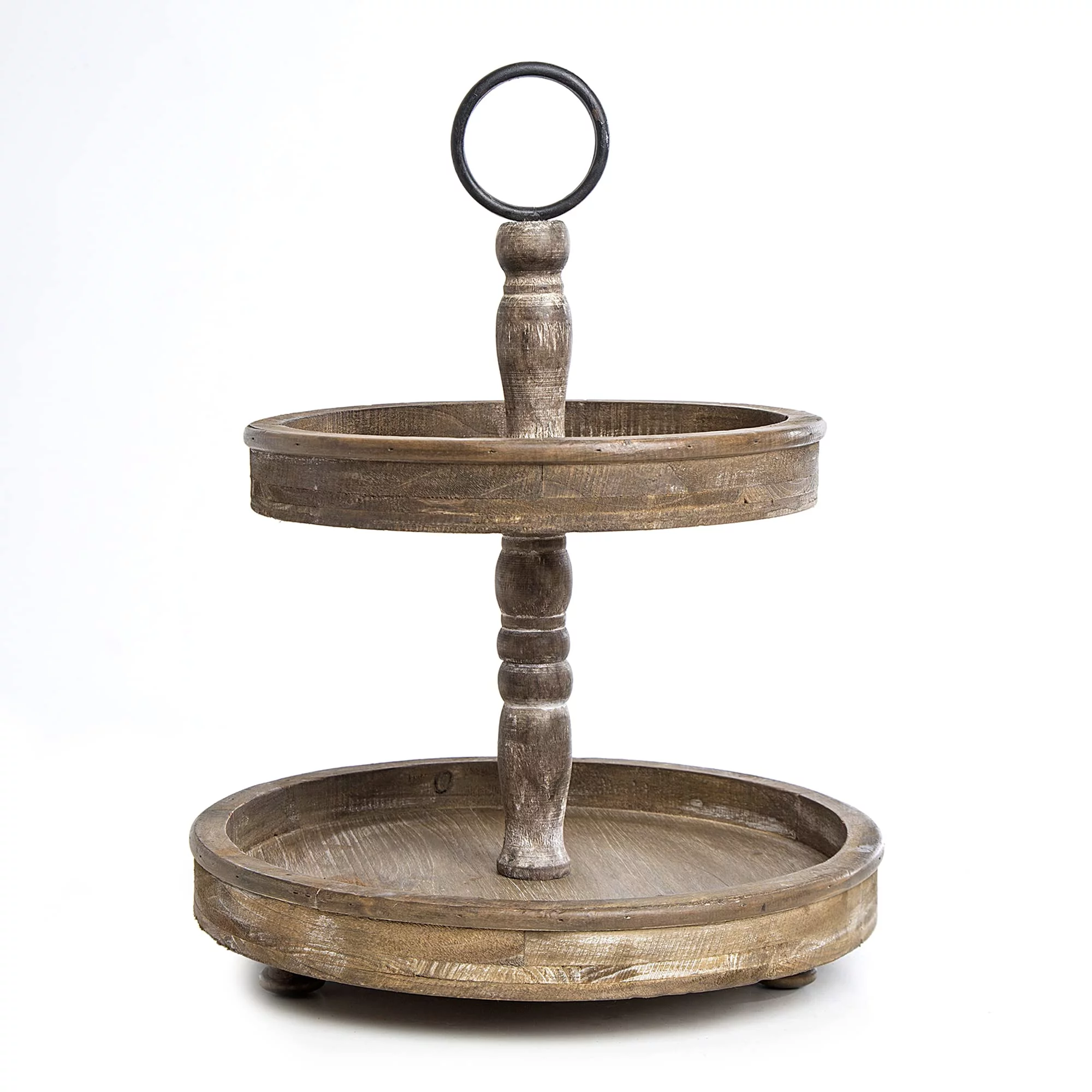 Hallocs 2 Tiered Wood Tray - Rustic Farmhouse Serving Stand for Food and Parties - Galvanized Kitchen Table Decor - Fall Tiered Tray Display (Brown)