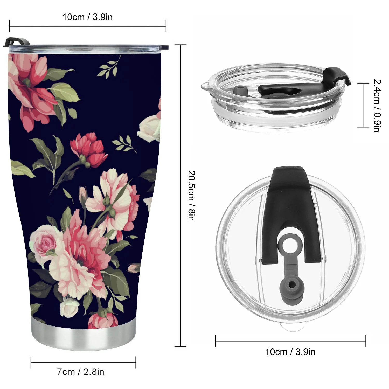 Hidove Stainless Steel Tumbler, Seamless Floral Pattern with Flowers 30oz Leak Proof & Stainless Steel Bottle for Hot & Cold Drinks - Coffee Travel Mug, Water Metal Canteen, Thermal Cup